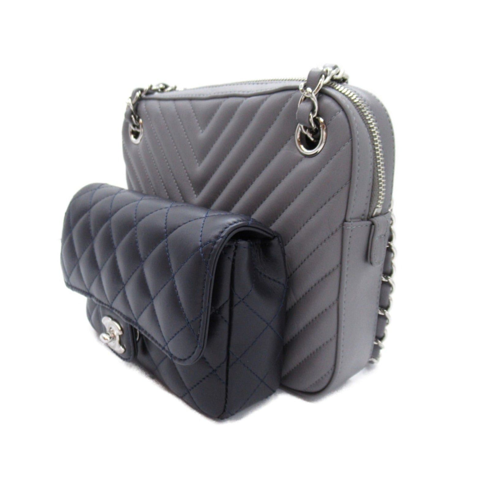 Chanel Chanel Matelasse/V Stitch Chain Shoulder Bag Leather Gray Navy Silver Hardware Size ONE SIZE - 3 Thumbnail