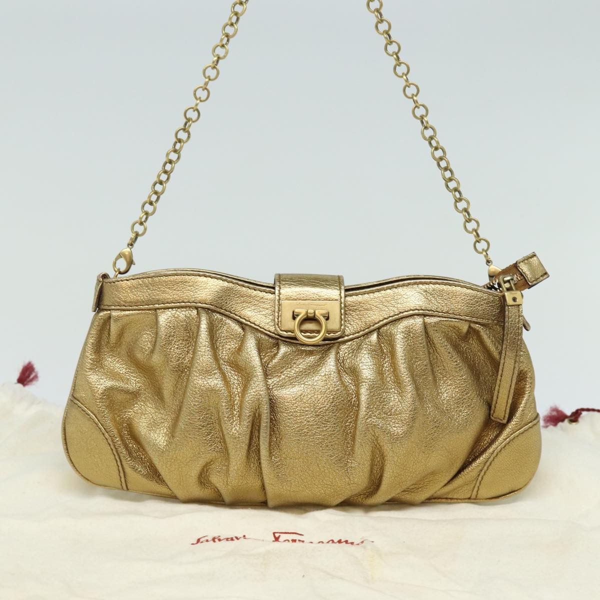 Salvatore Ferragamo Gancio Gold Leather Shoulder Bag (Pre-Owned) Size ONE SIZE - 8 Thumbnail