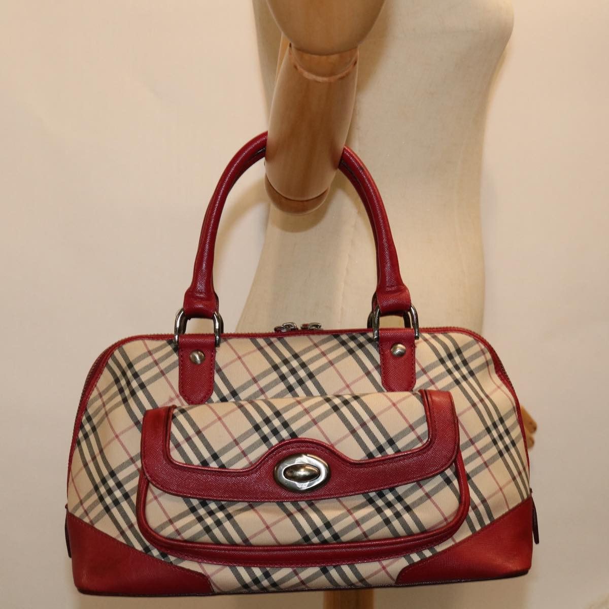 Burberry Nova Check Red Canvas Handbag (Pre-Owned) Size ONE SIZE - 8 Thumbnail