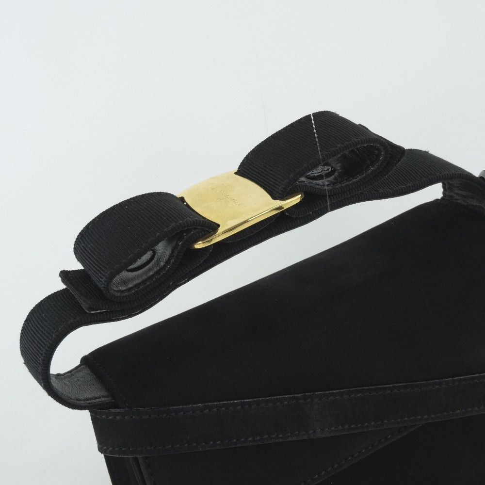 Salvatore Ferragamo Vara Black Suede Shoulder Bag (Pre-Owned) Size ONE SIZE - 8 Thumbnail