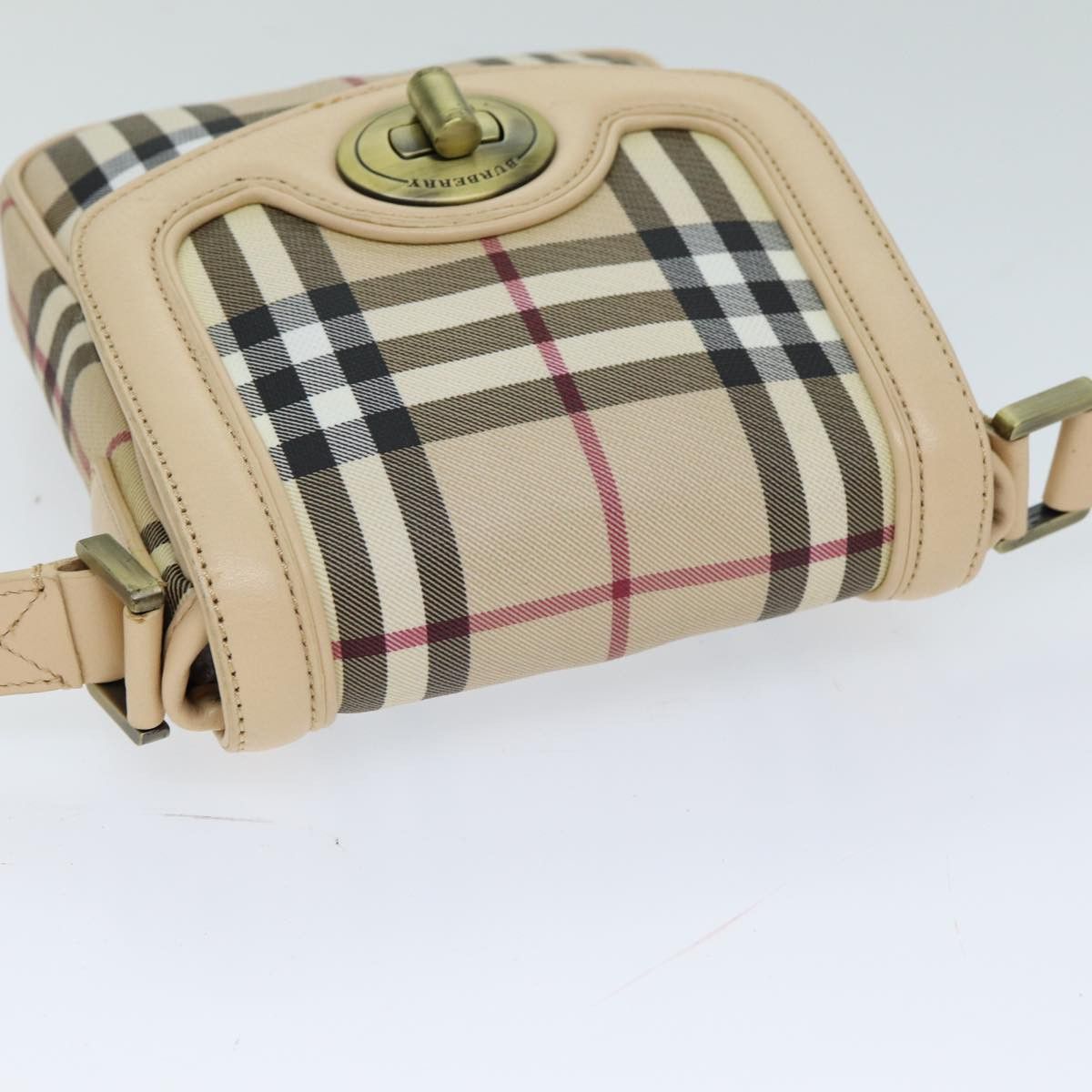 Burberry Nova Check Burgundy Canvas Shoulder Bag (Pre-Owned) Size ONE SIZE - 4 Thumbnail