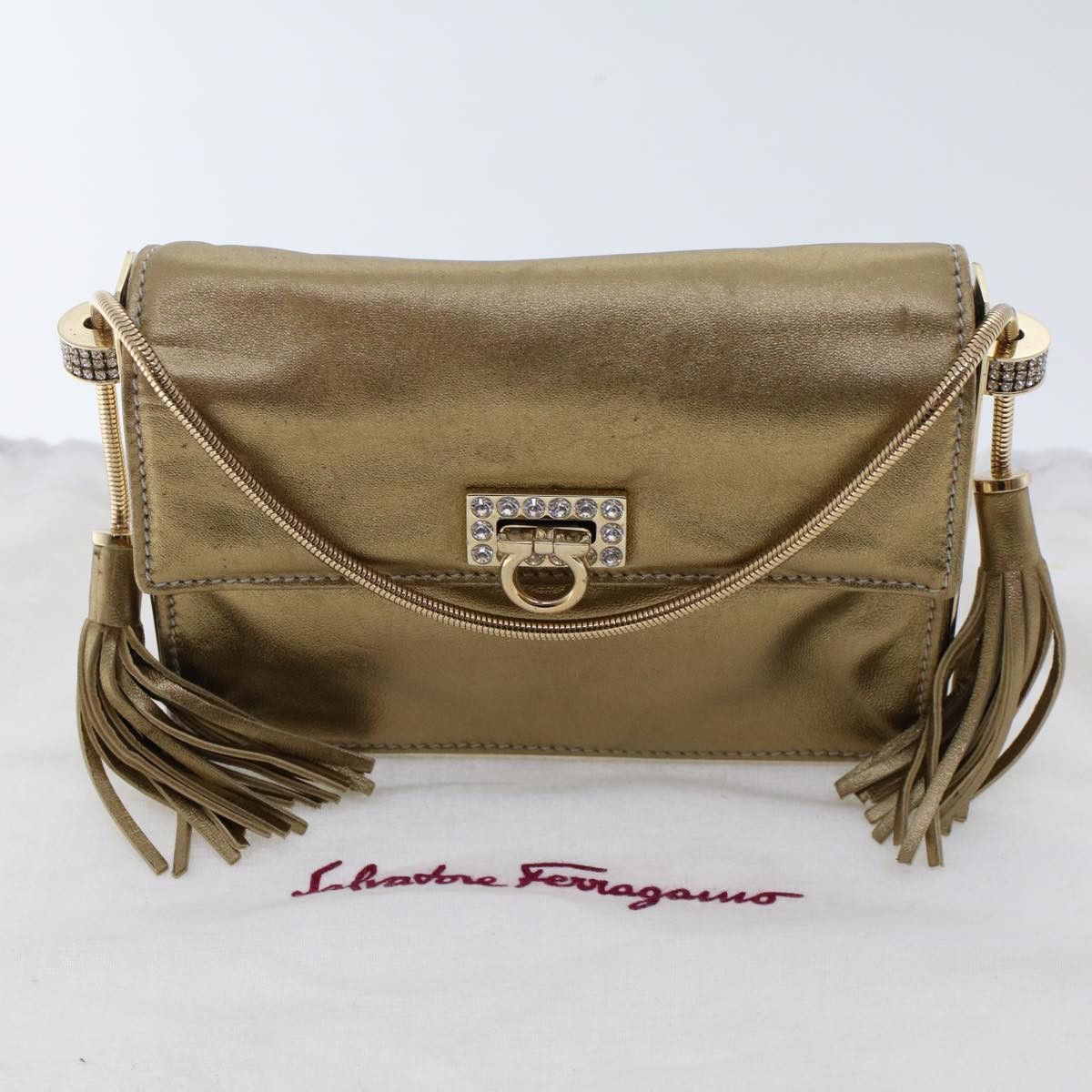 Salvatore Ferragamo Gancini Gold Leather Handbag (Pre-Owned) Size ONE SIZE - 8 Thumbnail