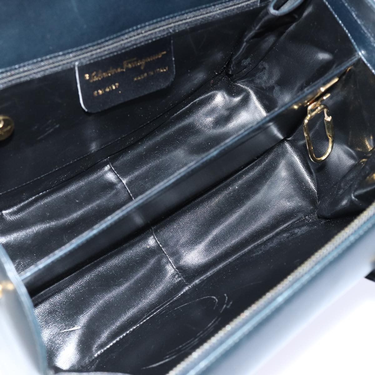 Salvatore Ferragamo Gancini Navy Leather Handbag (Pre-Owned) Size ONE SIZE - 5 Thumbnail