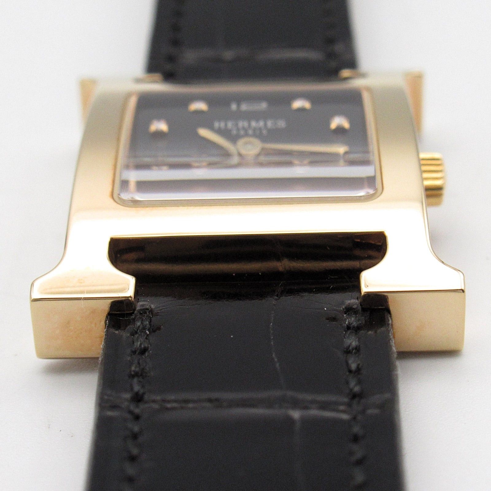 Hermes Hermes H Watch 11P Diamond Women Quartz Gp (Gold Plated) Leather Black Size ONE SIZE - 15 Thumbnail