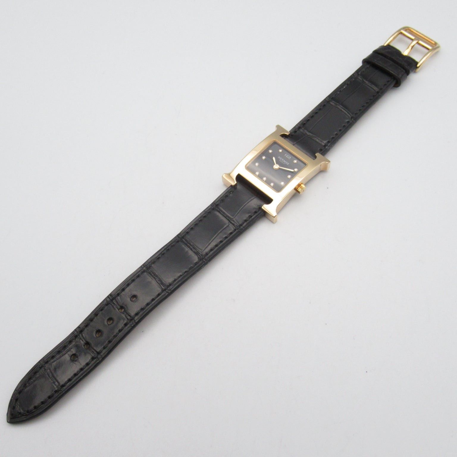Hermes Hermes H Watch 11P Diamond Women Quartz Gp (Gold Plated) Leather Black Size ONE SIZE - 5 Thumbnail