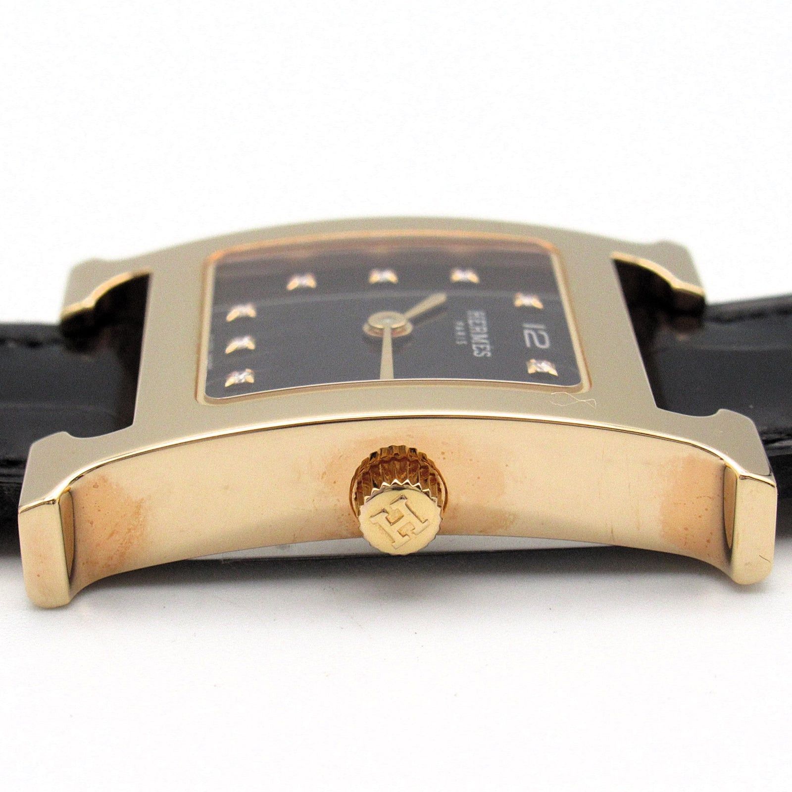 Hermes Hermes H Watch 11P Diamond Women Quartz Gp (Gold Plated) Leather Black Size ONE SIZE - 13 Thumbnail