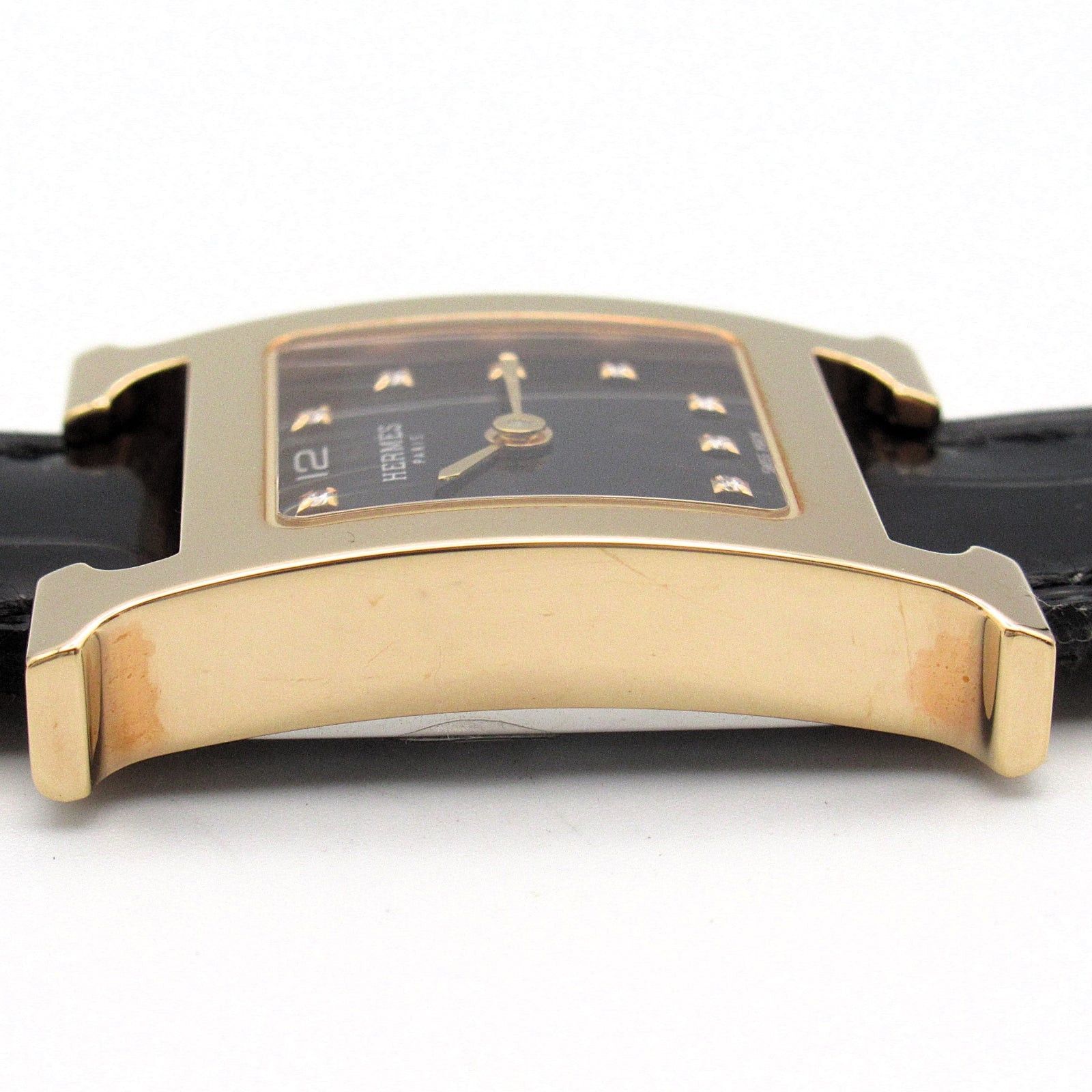 Hermes Hermes H Watch 11P Diamond Women Quartz Gp (Gold Plated) Leather Black Size ONE SIZE - 12 Thumbnail