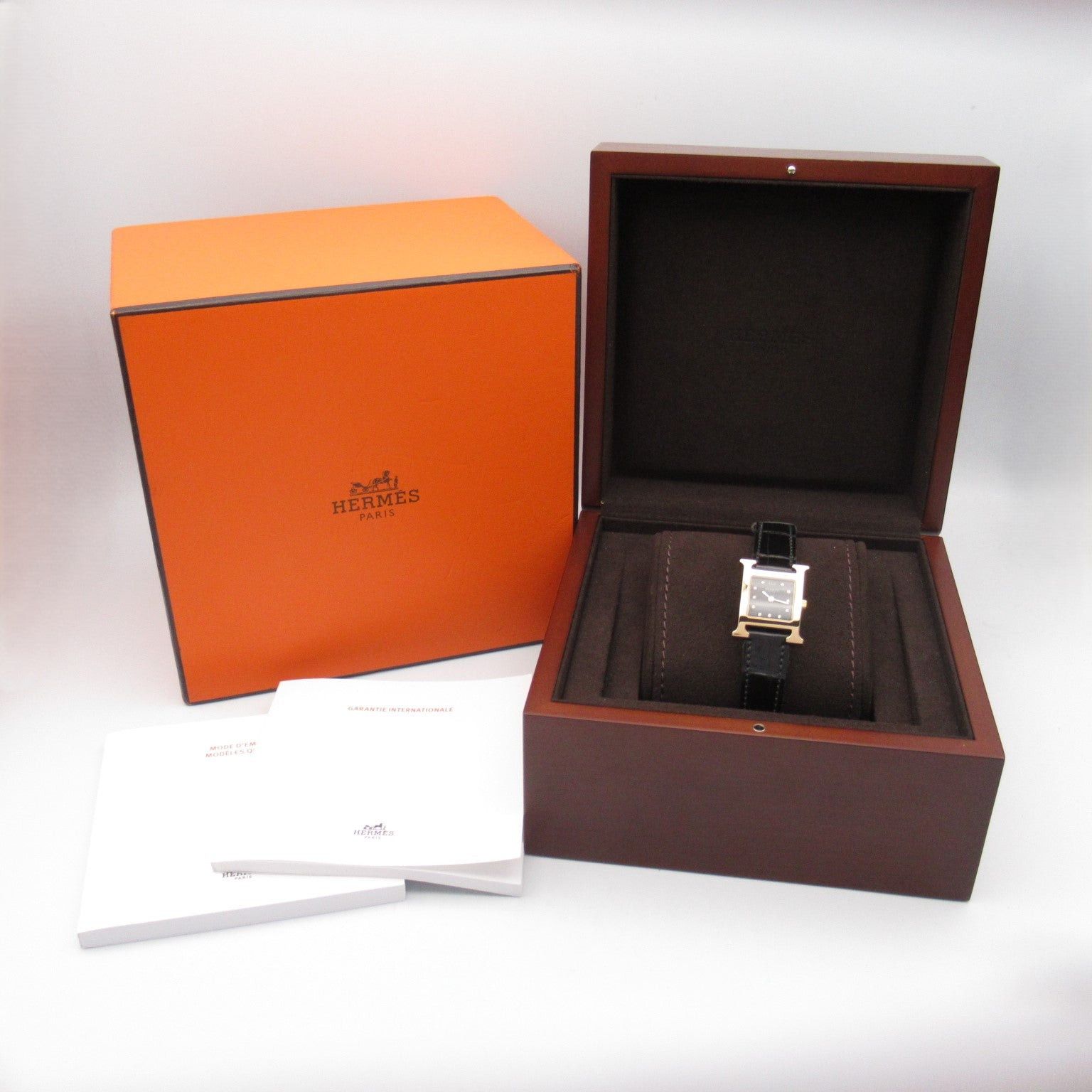 Hermes Hermes H Watch 11P Diamond Women Quartz Gp (Gold Plated) Leather Black Size ONE SIZE - 10 Thumbnail