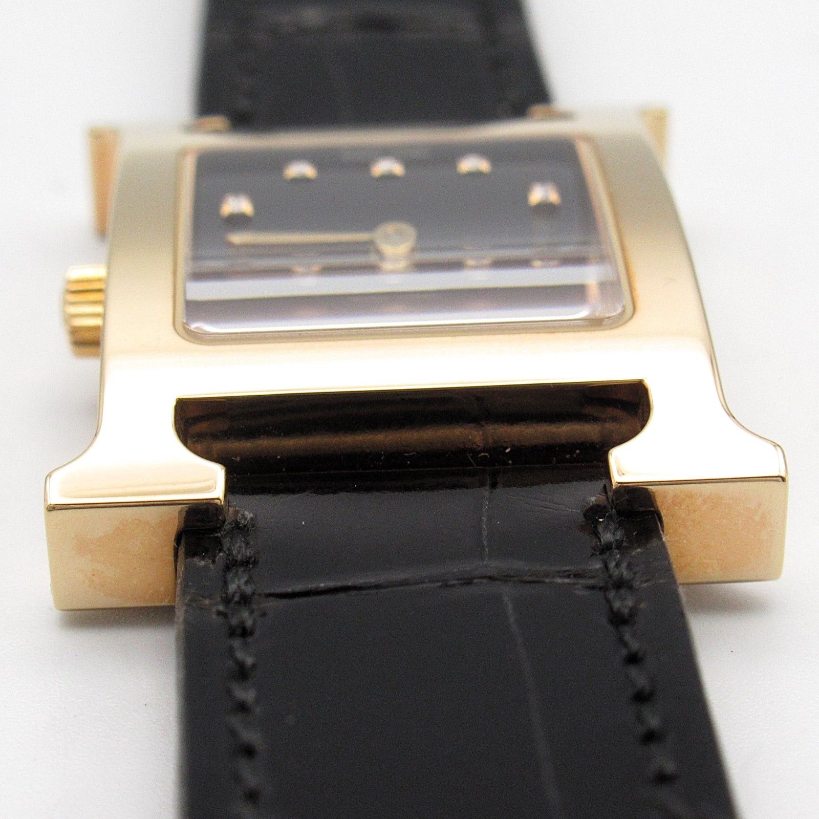 Hermes Hermes H Watch 11P Diamond Women Quartz Gp (Gold Plated) Leather Black Size ONE SIZE - 14 Thumbnail