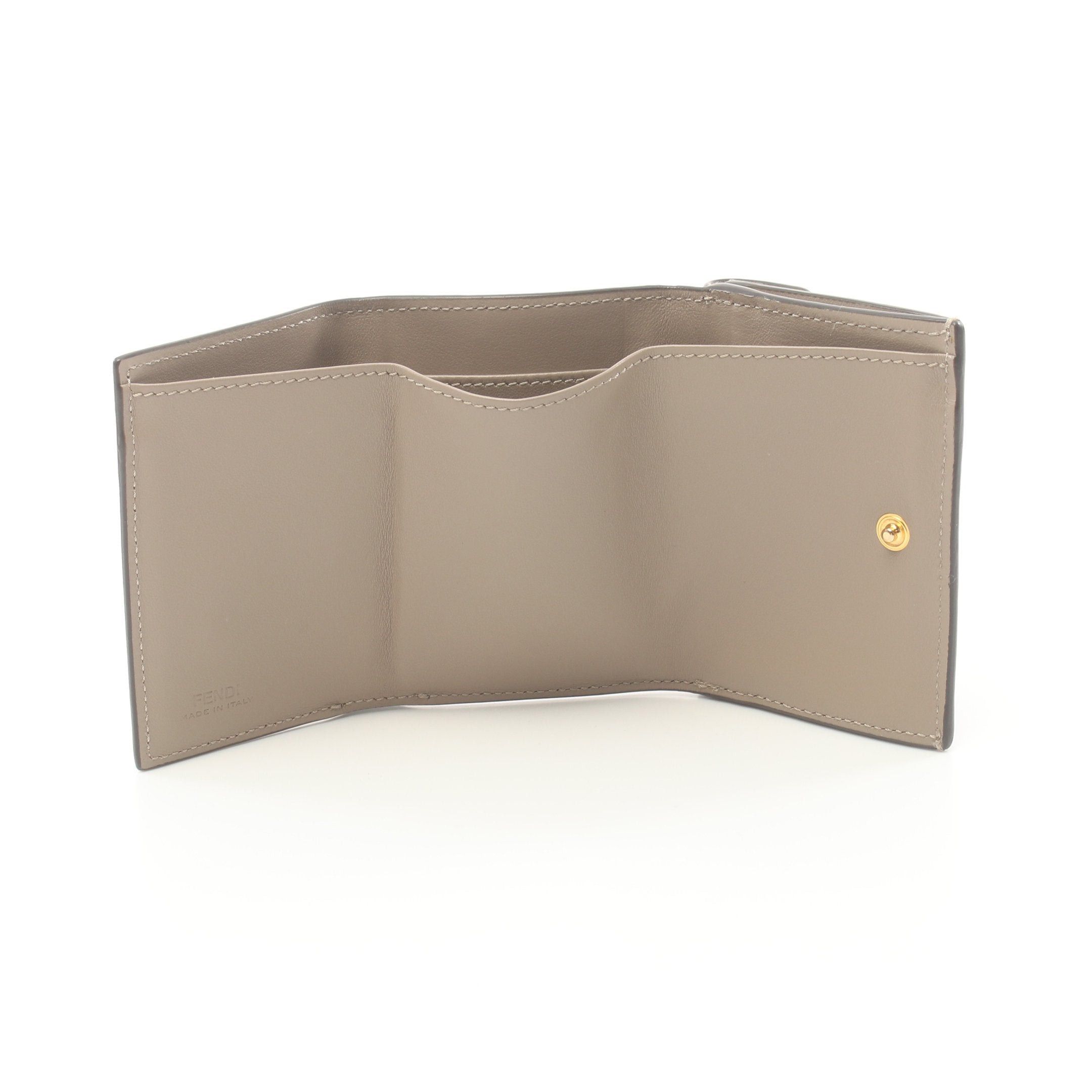 Fendi Fendi F Is Trifold Wallet Compact Leather Gray Beige Size ONE SIZE - 3 Thumbnail