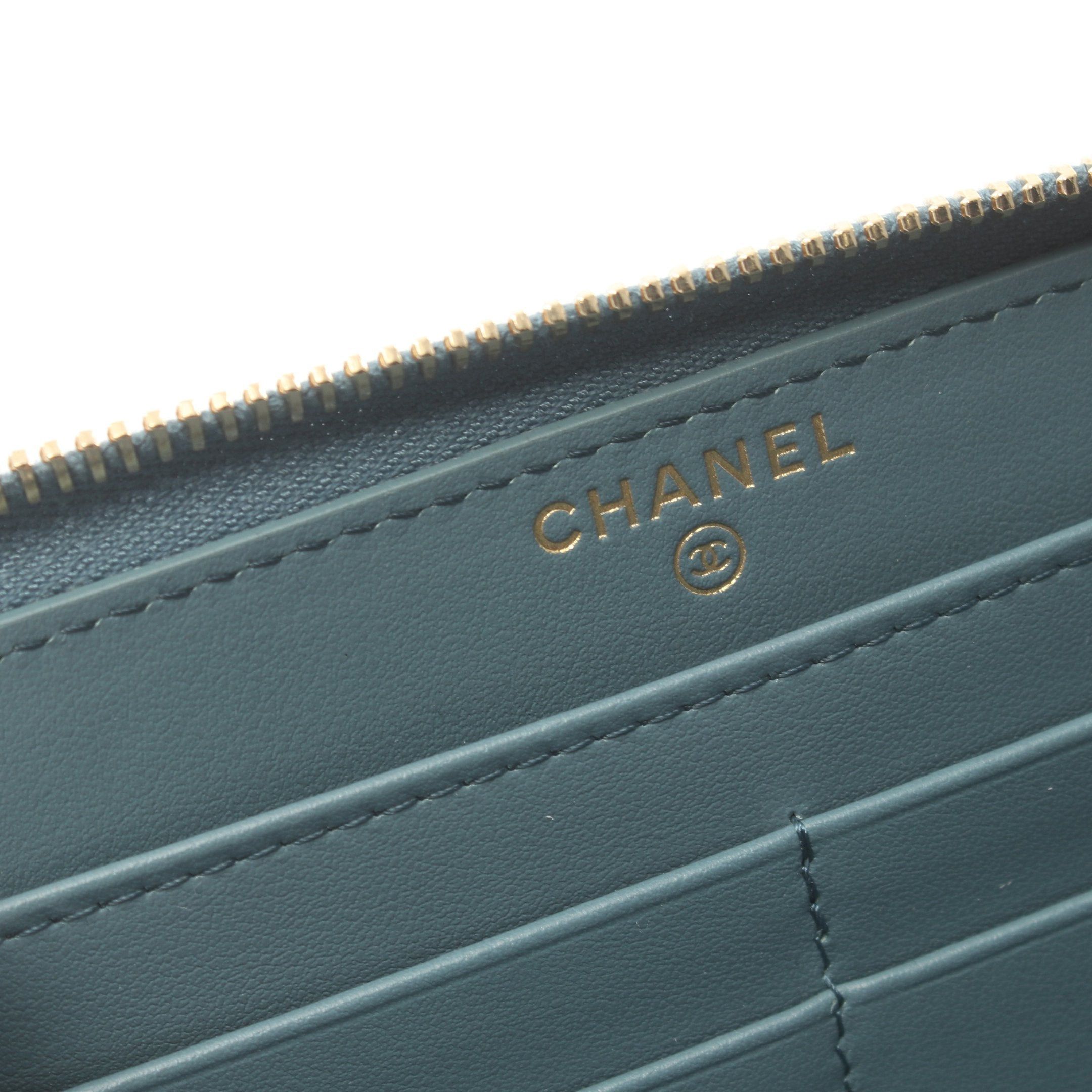 Chanel Chanel Deauville Stripe Round Zipper Long Wallet Fabric Leather Turquoise Blue Gold Hardware Size ONE SIZE - 4 Thumbnail