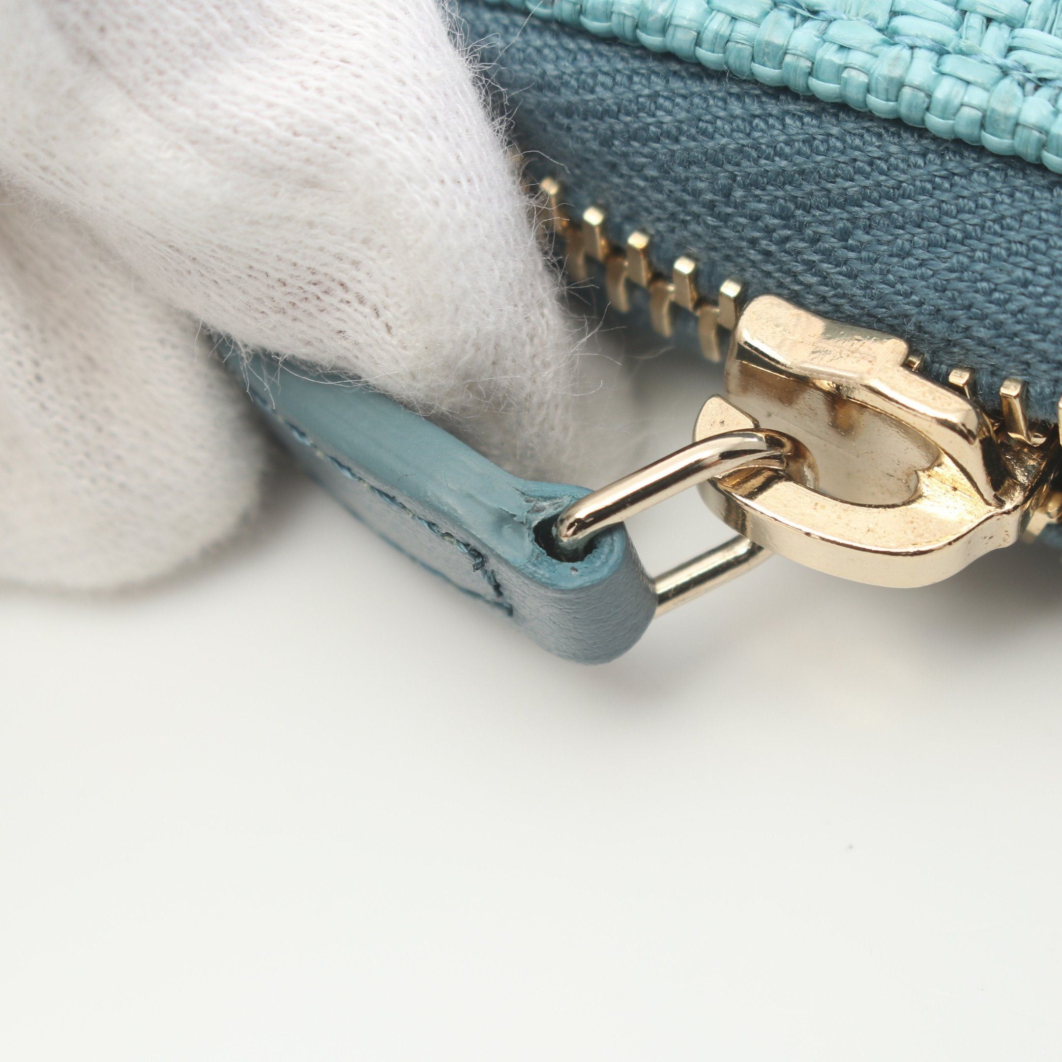 Chanel Chanel Deauville Stripe Round Zipper Long Wallet Fabric Leather Turquoise Blue Gold Hardware Size ONE SIZE - 5 Thumbnail
