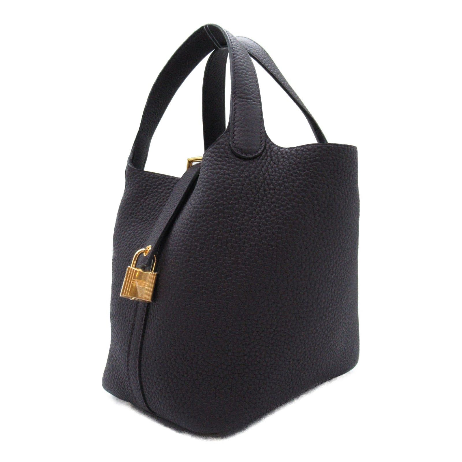 Hermes Hermes Picotan Lock Pm Prenoir Handbag Leather Clemence Black Gold Hardware Double Engraved Size ONE SIZE - 3 Thumbnail