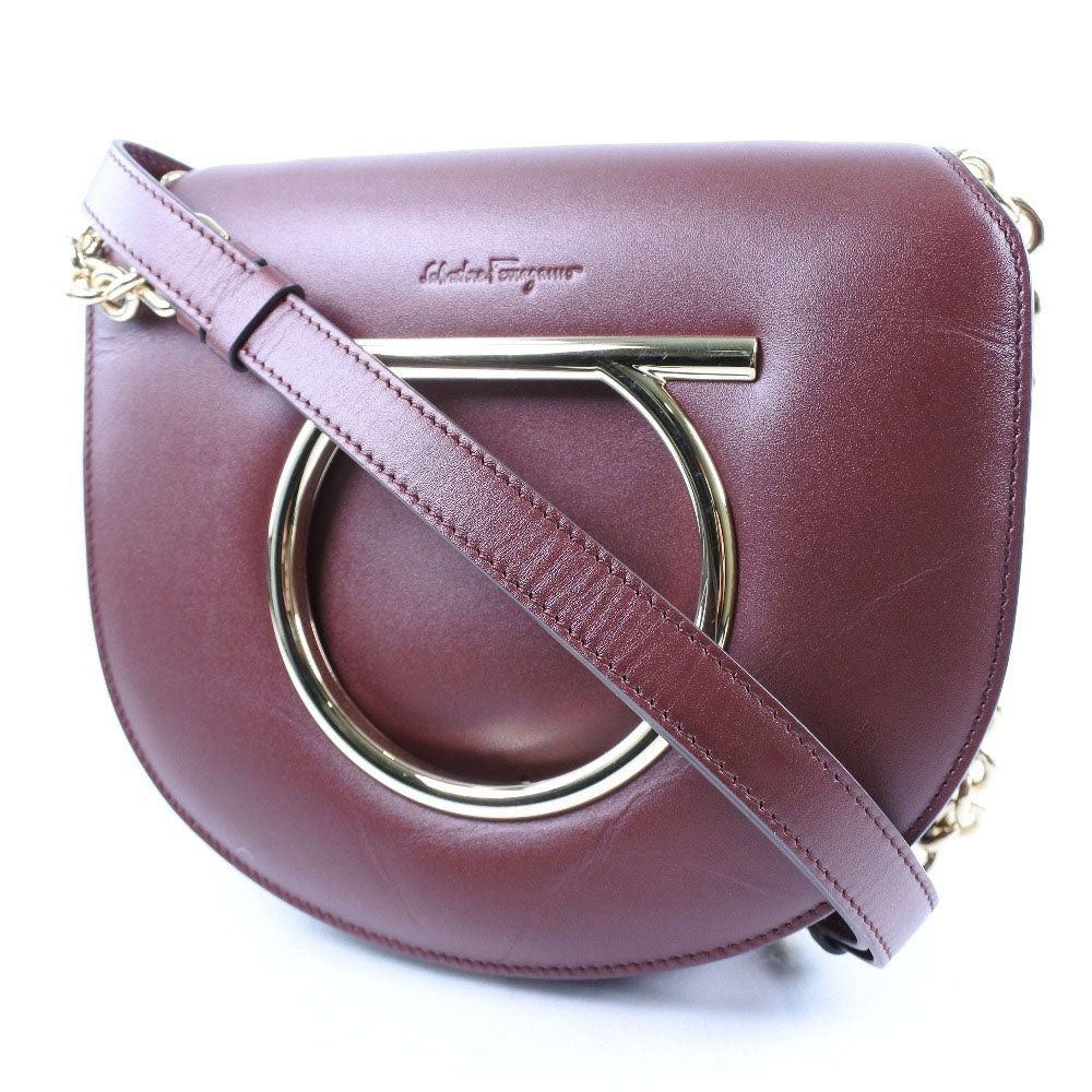 Salvatore Ferragamo Gancio Burgundy Leather Shoulder Bag (Pre-Owned) Size ONE SIZE - 11 Thumbnail