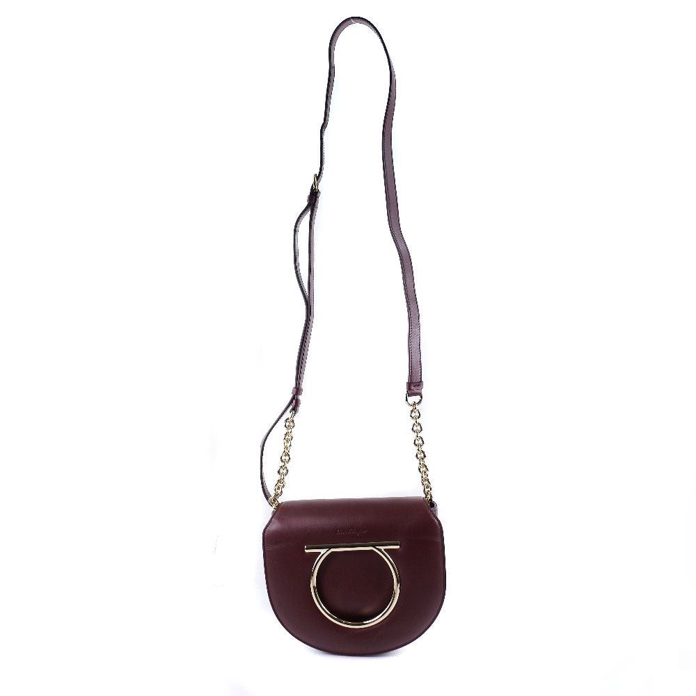 Salvatore Ferragamo Gancio Burgundy Leather Shoulder Bag (Pre-Owned) Size ONE SIZE - 4 Thumbnail