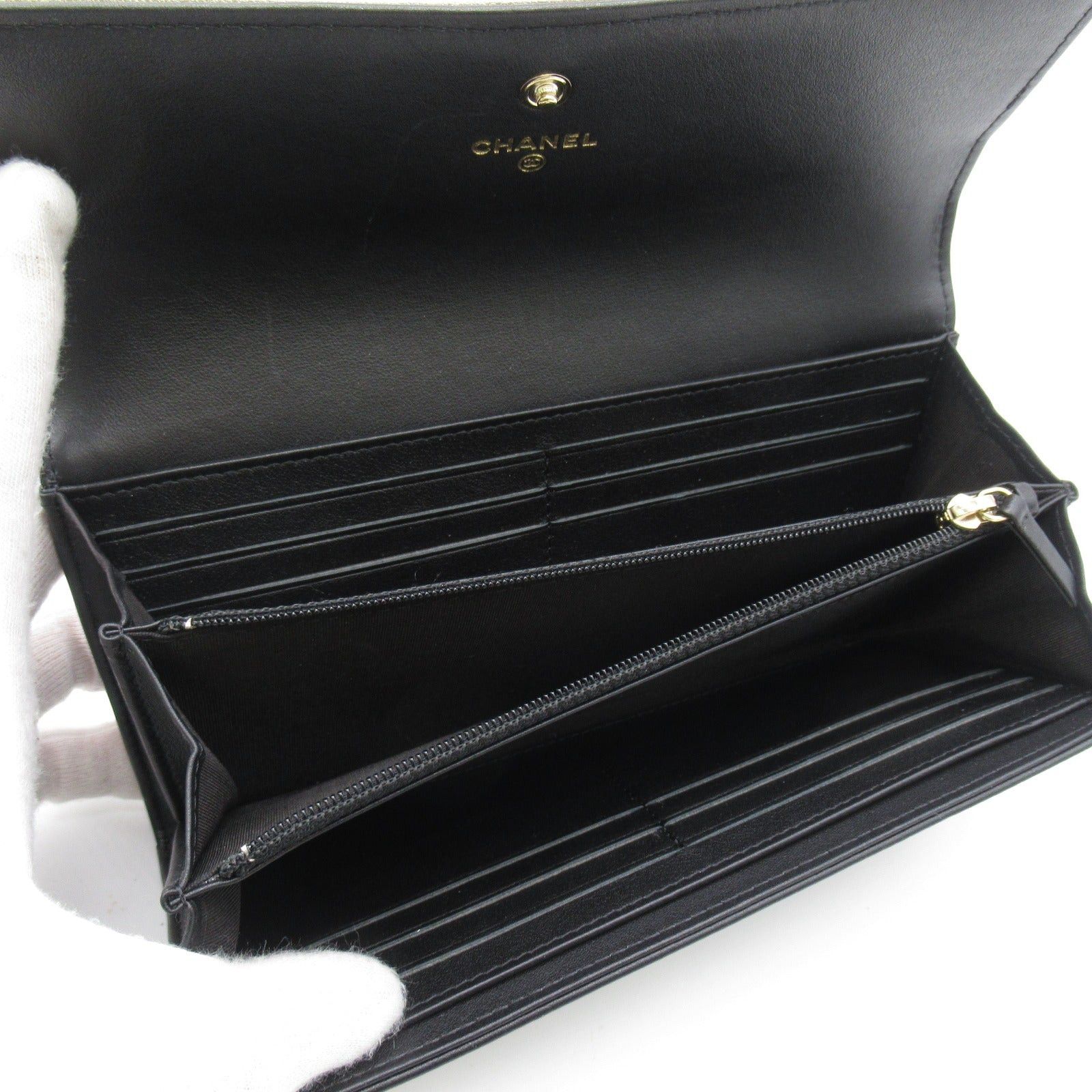 Chanel Chanel Bi-Fold Long Wallet Lambskin (Sheepskin) Calfskin (Cowhide) Black Gold Hardware Size ONE SIZE - 5 Thumbnail