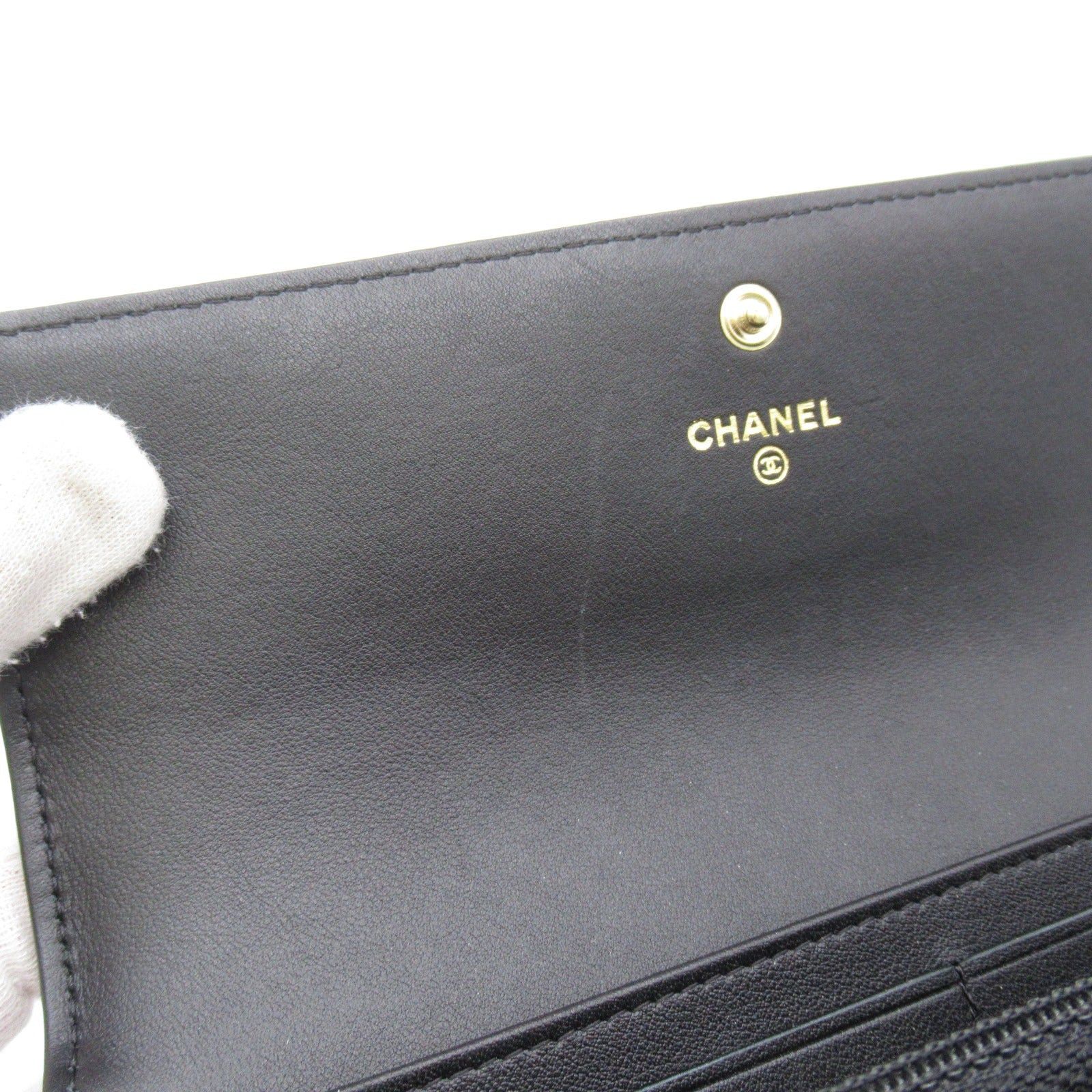 Chanel Chanel Bi-Fold Long Wallet Lambskin (Sheepskin) Calfskin (Cowhide) Black Gold Hardware Size ONE SIZE - 12 Thumbnail