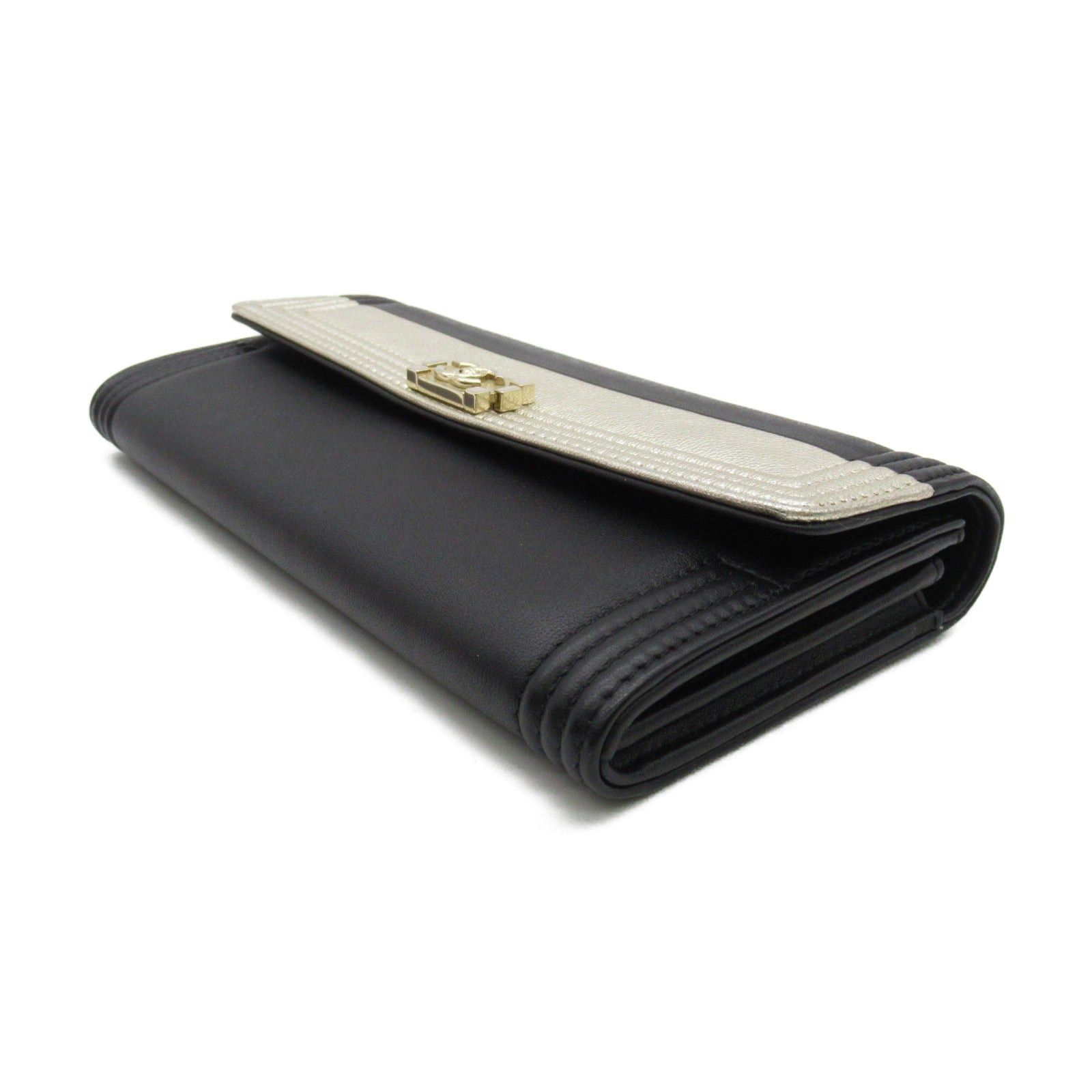 Chanel Chanel Bi-Fold Long Wallet Lambskin (Sheepskin) Calfskin (Cowhide) Black Gold Hardware Size ONE SIZE - 3 Thumbnail