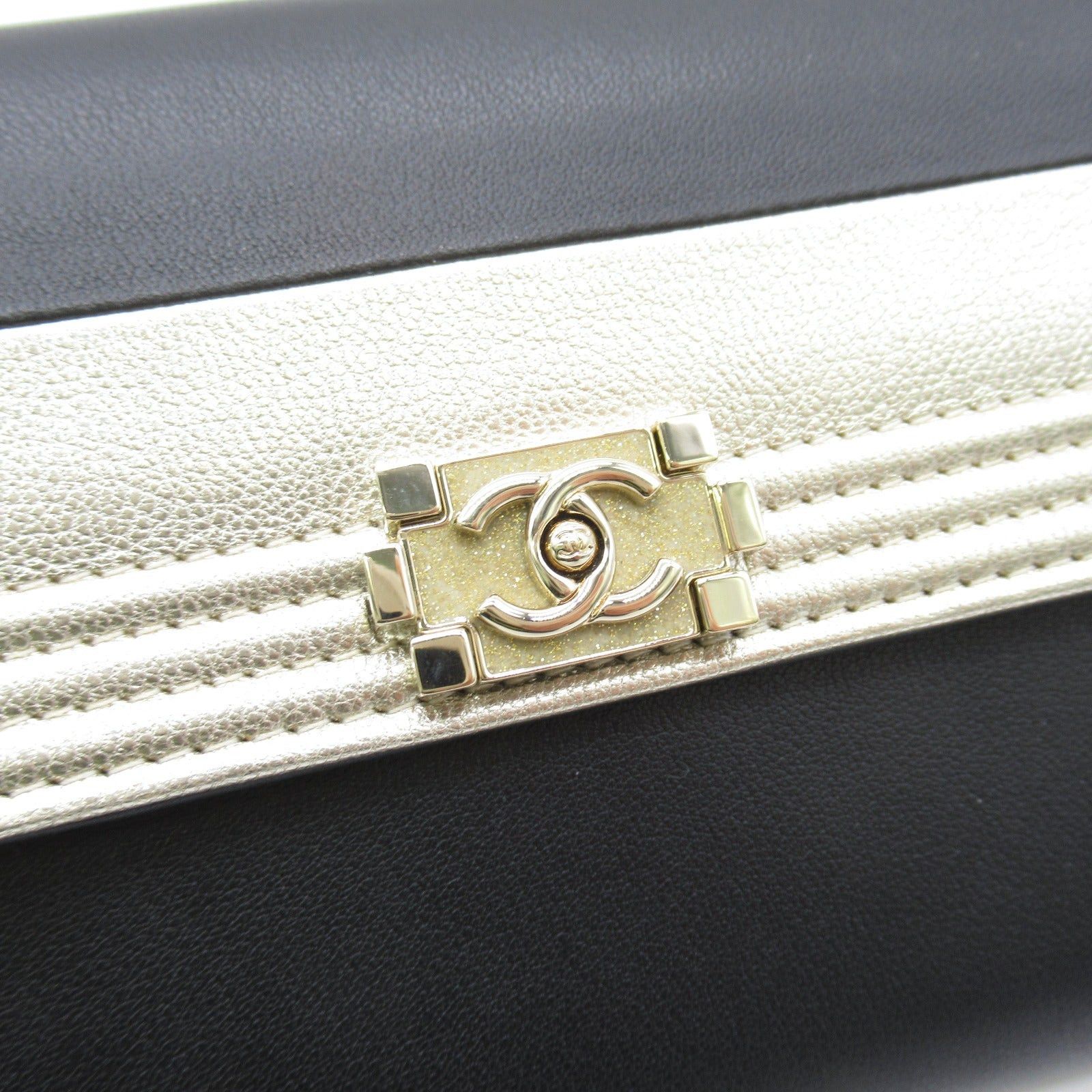 Chanel Chanel Bi-Fold Long Wallet Lambskin (Sheepskin) Calfskin (Cowhide) Black Gold Hardware Size ONE SIZE - 11 Thumbnail