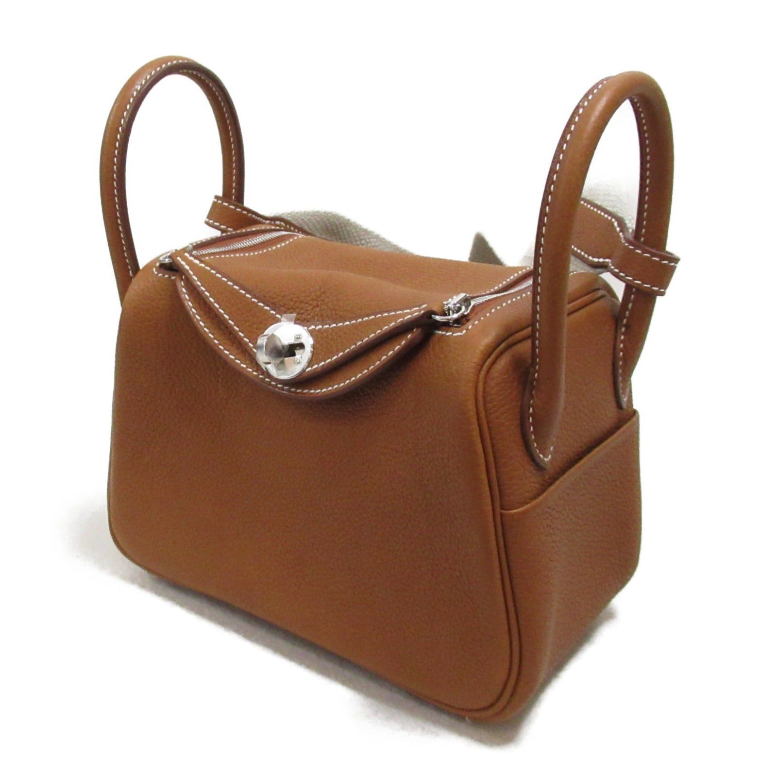Hermes Hermes Lindy Mini Shoulder Bag Leather Toile Veau Barenia Brown Gold Silver Hardware B Stamp Size ONE SIZE - 3 Thumbnail