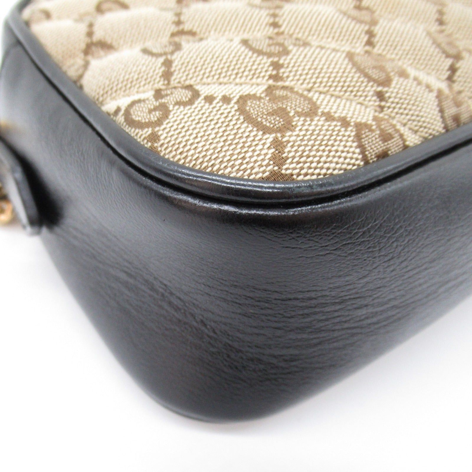 Gucci Gucci Gg Marmont Shoulder Bag Canvas Leather Beige Black Size ONE SIZE - 9 Thumbnail
