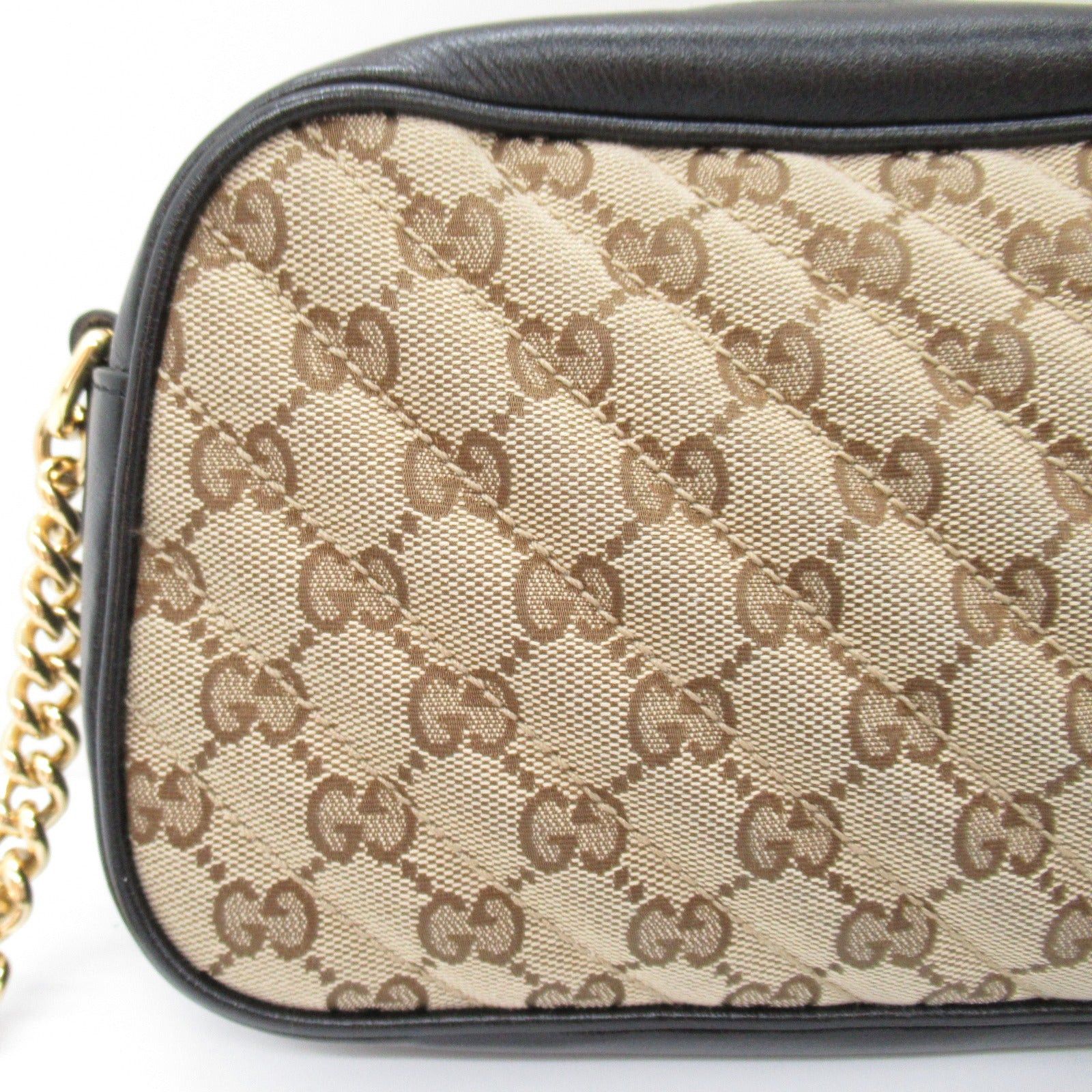 Gucci Gucci Gg Marmont Shoulder Bag Canvas Leather Beige Black Size ONE SIZE - 10 Thumbnail