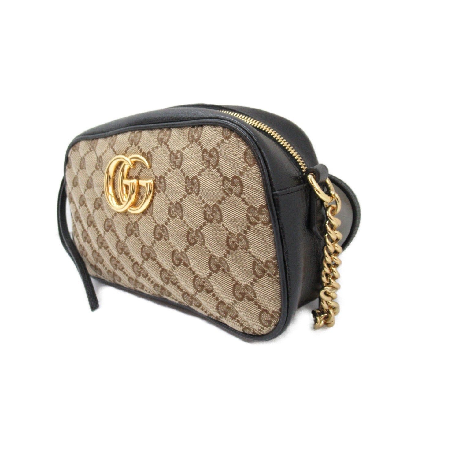 Gucci Gucci Gg Marmont Shoulder Bag Canvas Leather Beige Black Size ONE SIZE - 3 Thumbnail