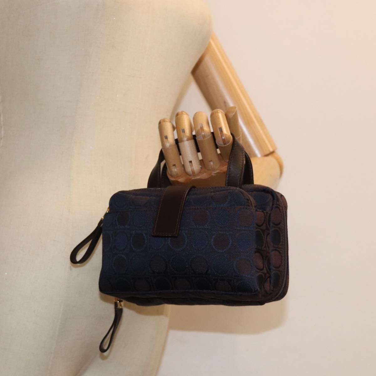 Salvatore Ferragamo Gancini Navy Canvas Handbag (Pre-Owned) Size ONE SIZE - 7 Thumbnail