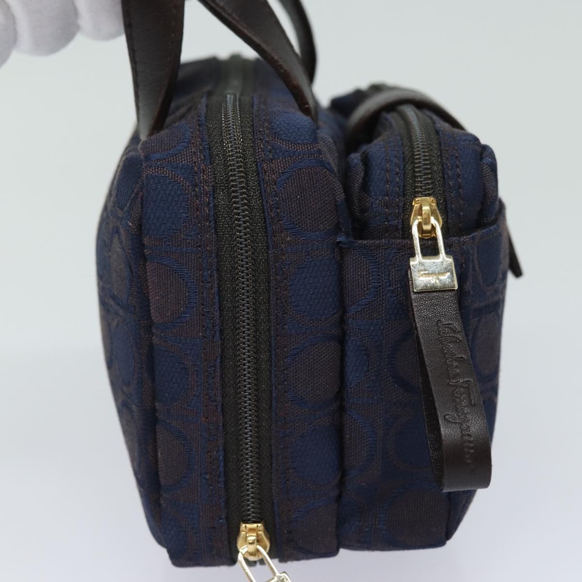Salvatore Ferragamo Gancini Navy Canvas Handbag (Pre-Owned) Size ONE SIZE - 9 Thumbnail