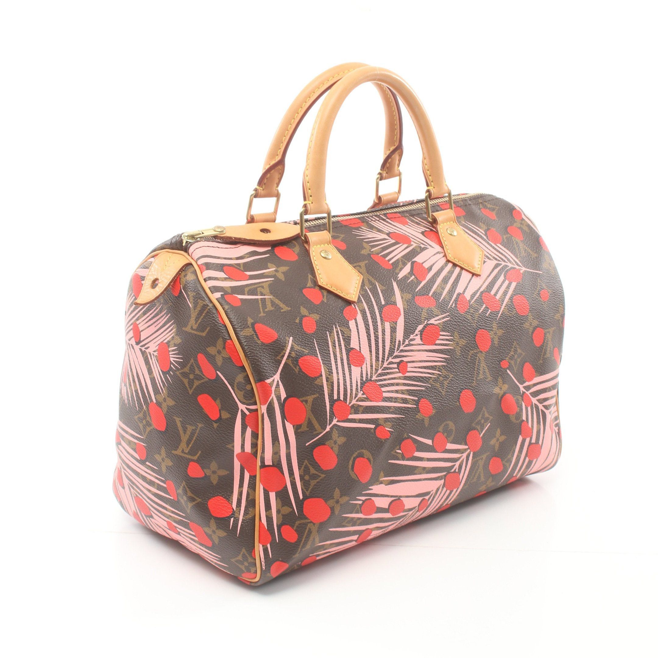 Louis Vuitton Louis Vuitton Speedy 30 Monogram Jungle Dot Handbag Leather Brown Pink Red Size ONE SIZE - 2 Thumbnail