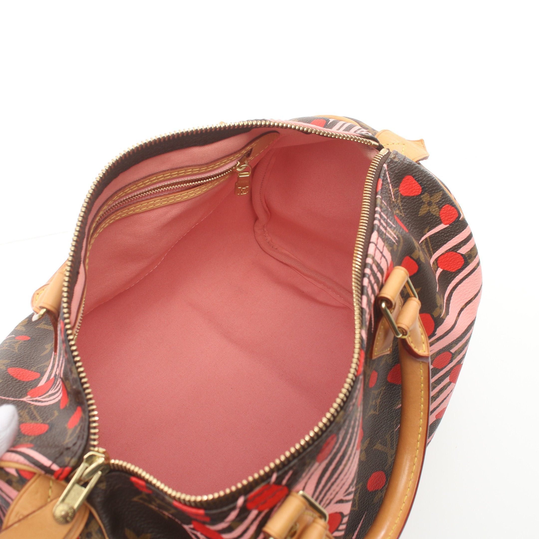 Louis Vuitton Louis Vuitton Speedy 30 Monogram Jungle Dot Handbag Leather Brown Pink Red Size ONE SIZE - 3 Thumbnail