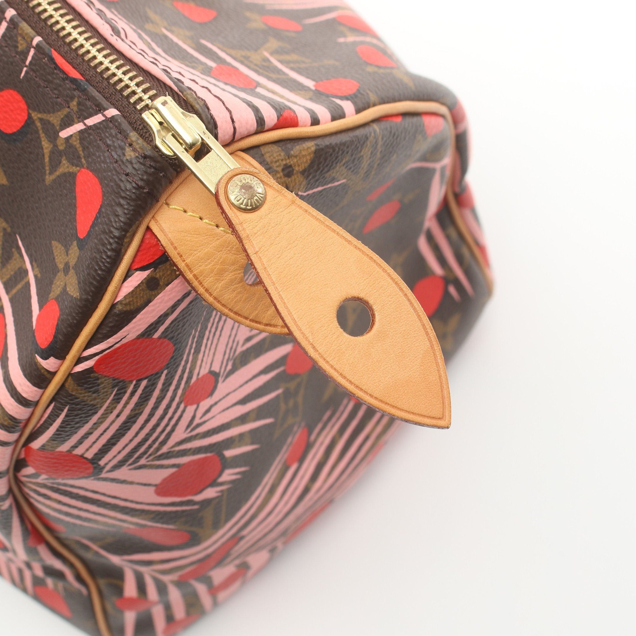 Louis Vuitton Louis Vuitton Speedy 30 Monogram Jungle Dot Handbag Leather Brown Pink Red Size ONE SIZE - 5 Thumbnail