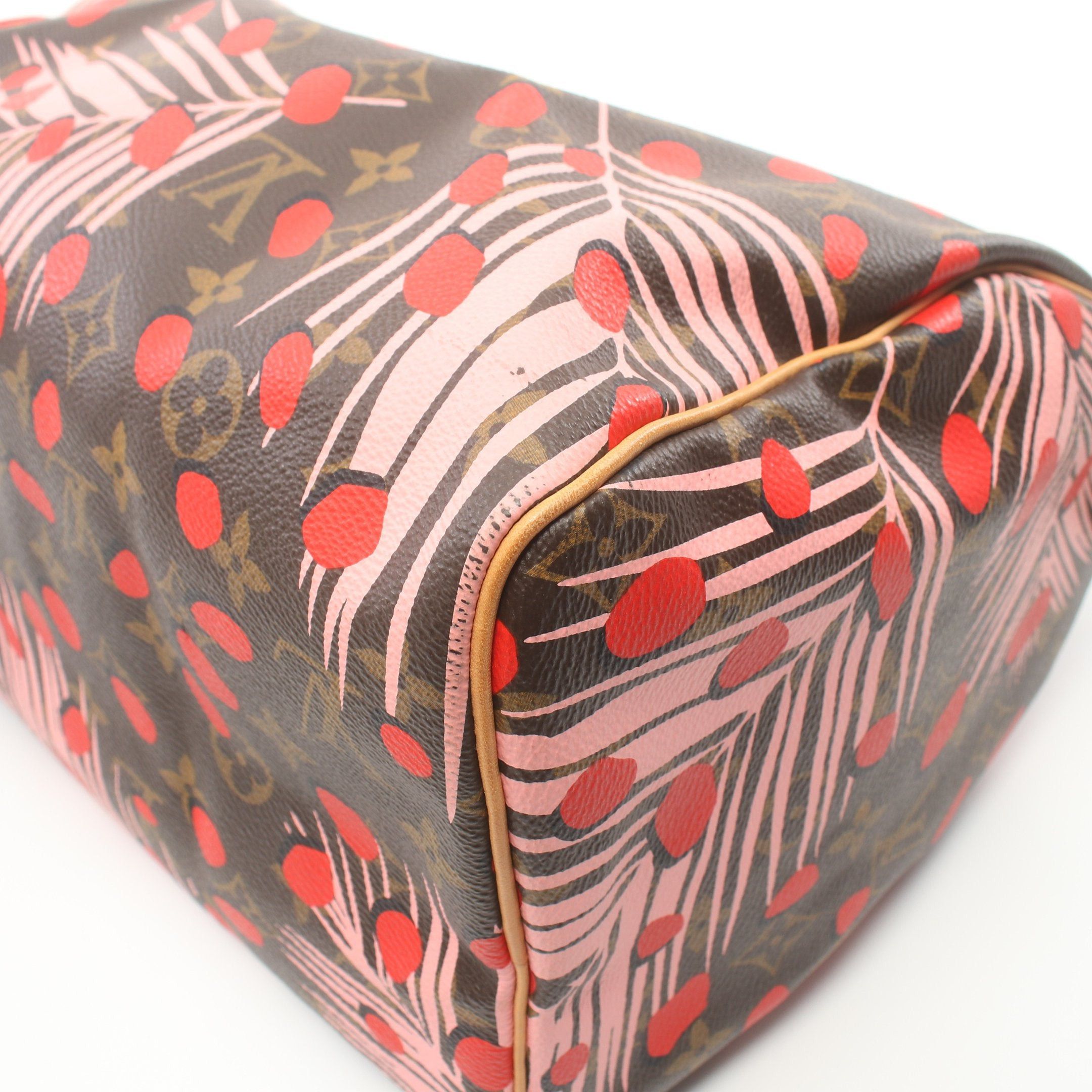 Louis Vuitton Louis Vuitton Speedy 30 Monogram Jungle Dot Handbag Leather Brown Pink Red Size ONE SIZE - 8 Thumbnail