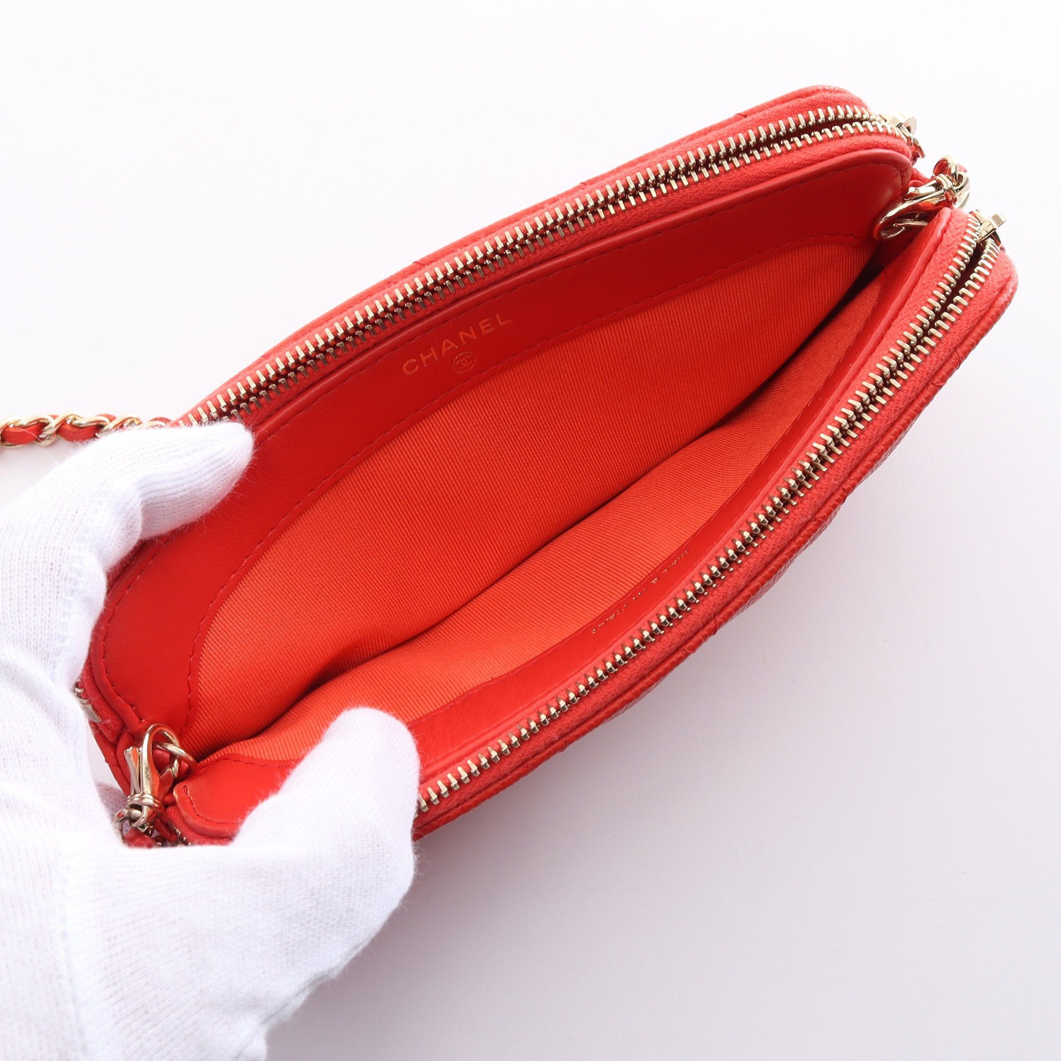 Chanel Chanel Matelasse Chain Wallet Caviar Skin Orange Red Gold Hardware Size ONE SIZE - 3 Thumbnail