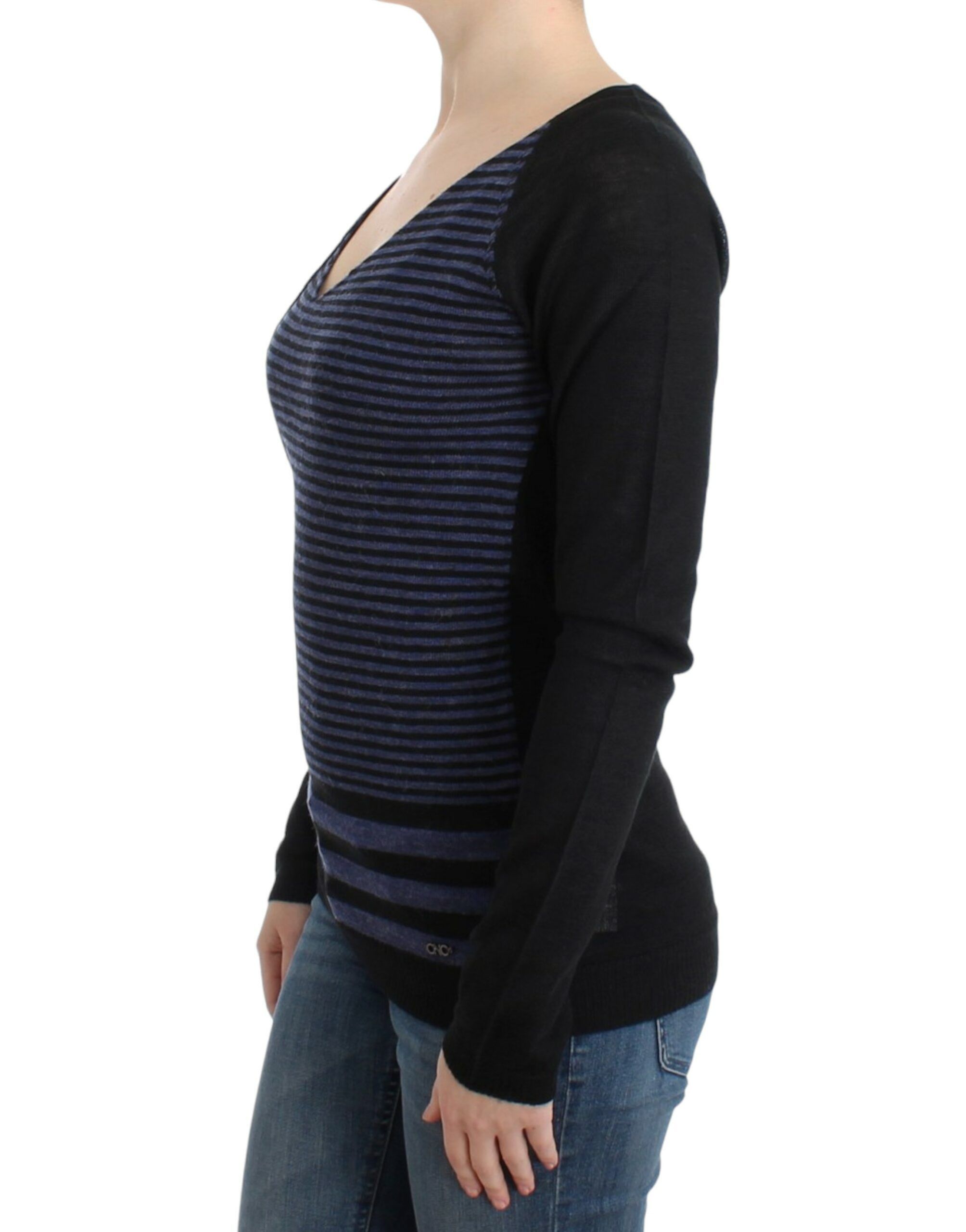 Costume National Chic Striped V-Neck Wool Blend Women's Sweater Size XS / US 0-2 / IT 36-38 - 2 Thumbnail