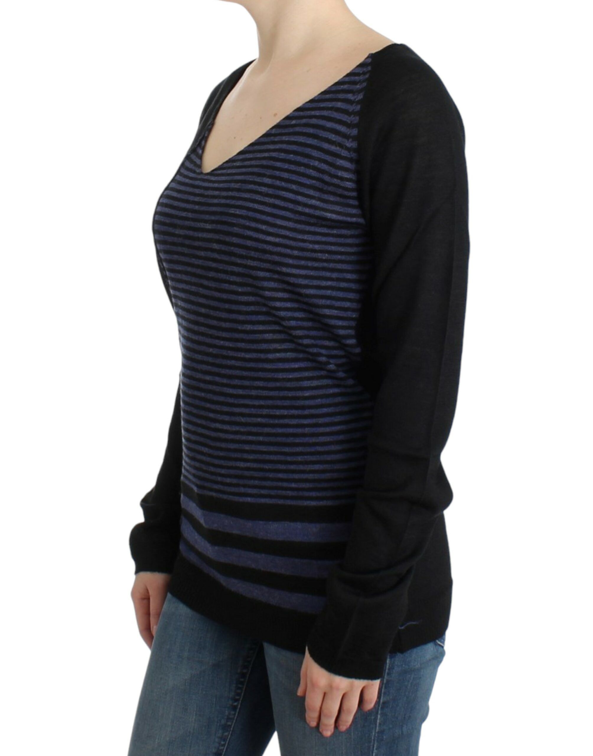 Costume National Striped V-Neck Luxury Women's Sweater Size M / US 6-8 / IT 42-44 - 2 Thumbnail