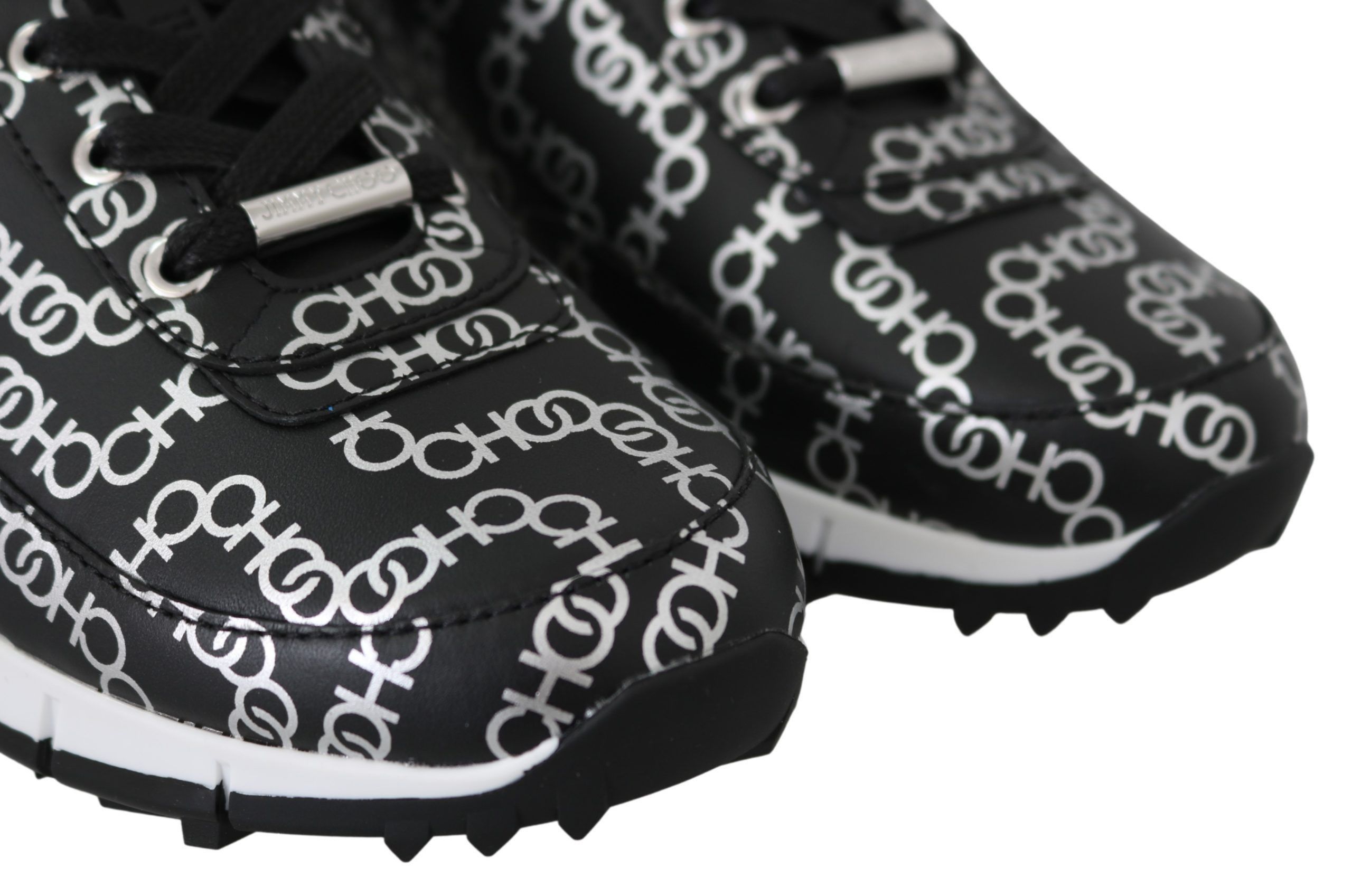 Jimmy Choo Elegant Black & Silver Leather Women's Sneakers Size US 5.5 / IT 35.5 - 3 Thumbnail