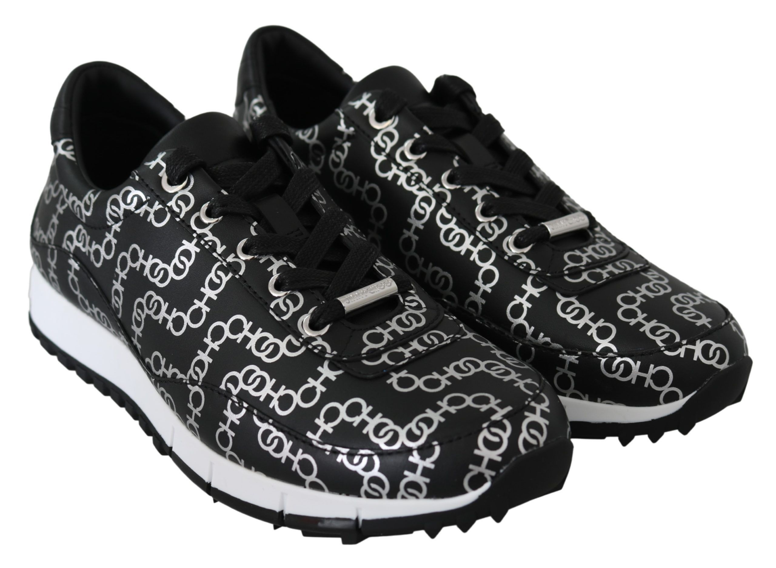 Jimmy Choo Elegant Black & Silver Leather Women's Sneakers Size US 5.5 / IT 35.5 - 2 Thumbnail