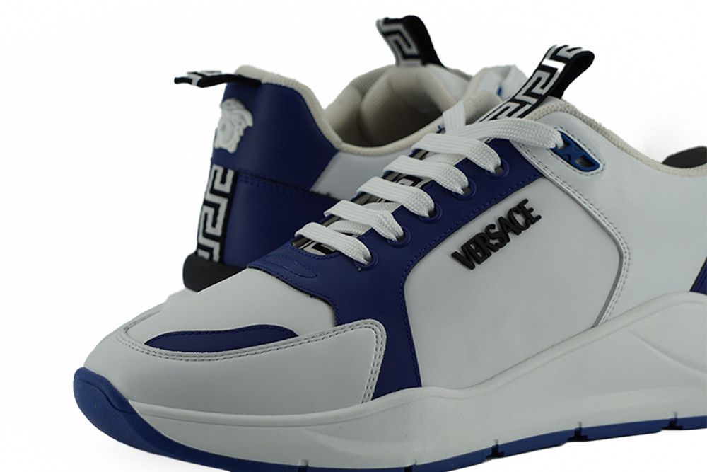 Versace Elegant Blue and White Leather Men's Sneakers Size US 12 / EU 45 - 4 Thumbnail