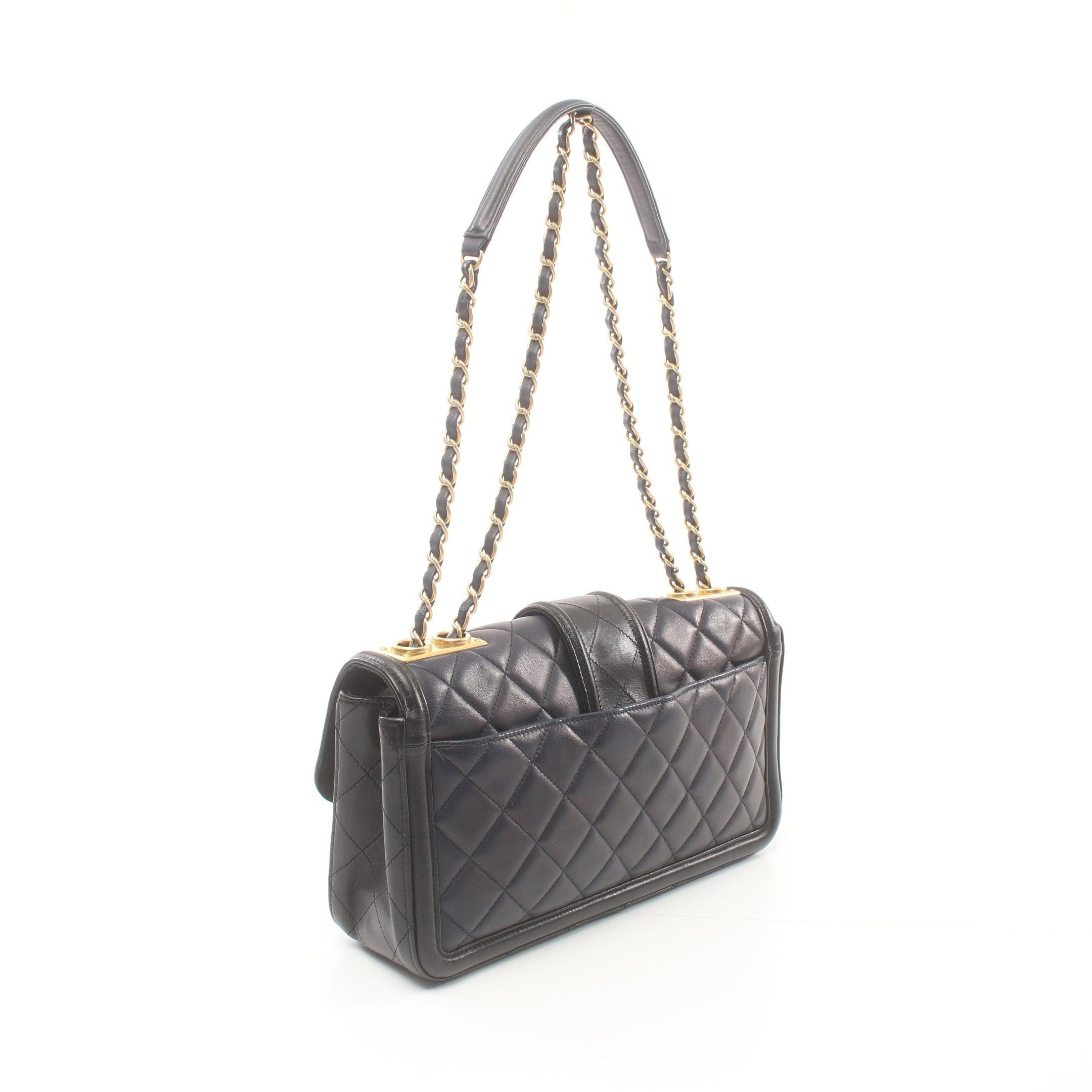 Chanel Chanel Matelasse Double Chain Shoulder Bag Lambskin Navy Black Gold Hardware Size ONE SIZE - 2 Thumbnail