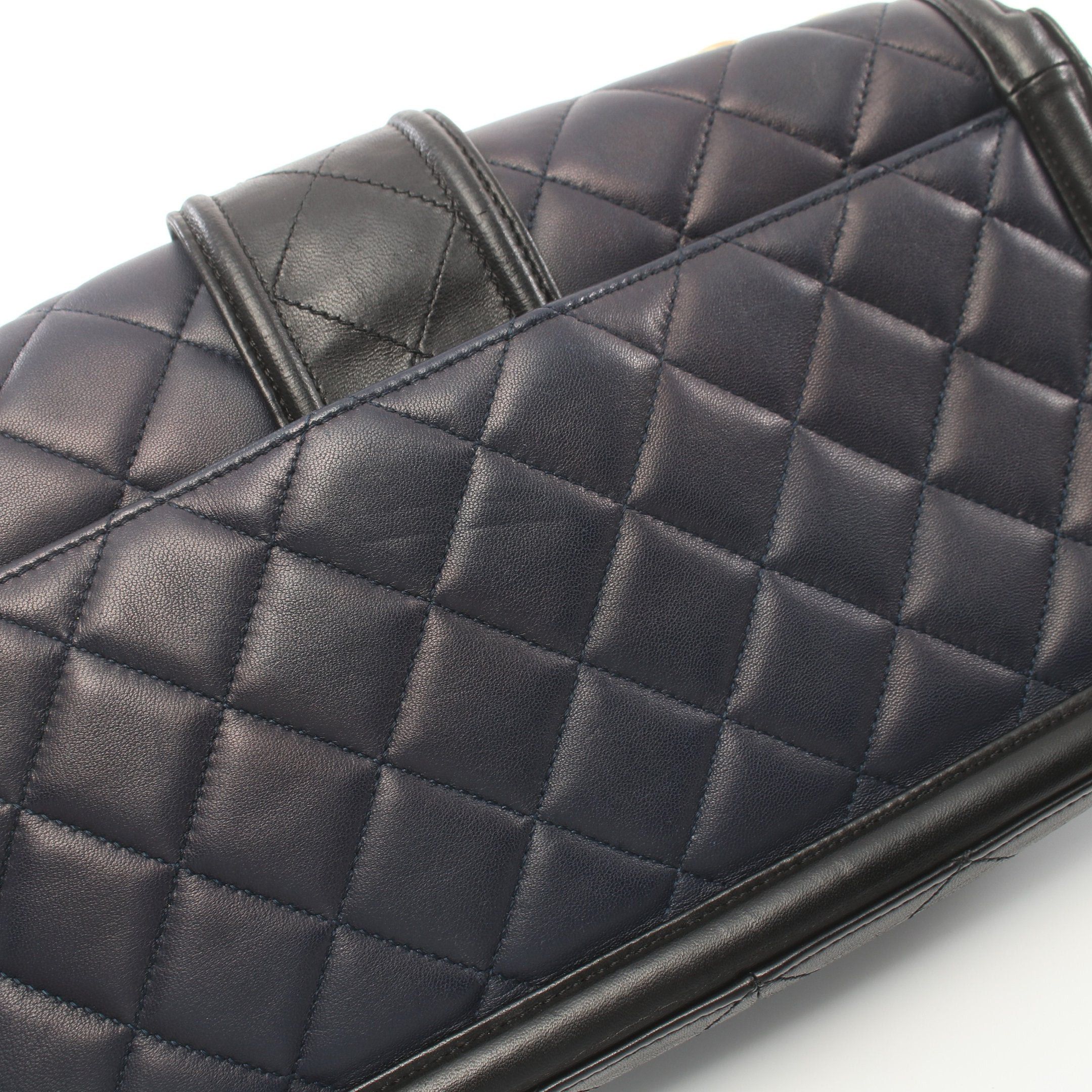 Chanel Chanel Matelasse Double Chain Shoulder Bag Lambskin Navy Black Gold Hardware Size ONE SIZE - 9 Thumbnail