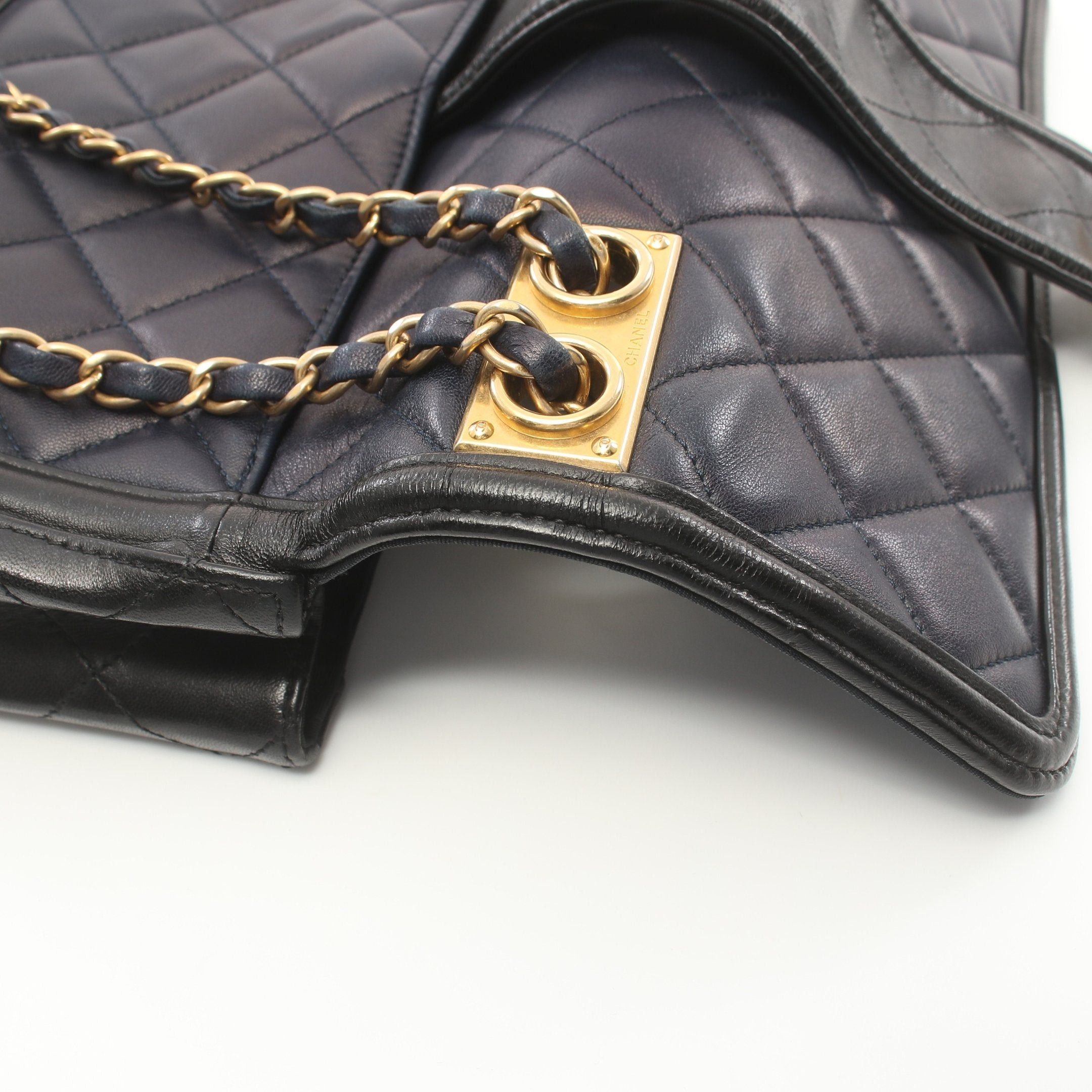 Chanel Chanel Matelasse Double Chain Shoulder Bag Lambskin Navy Black Gold Hardware Size ONE SIZE - 7 Thumbnail