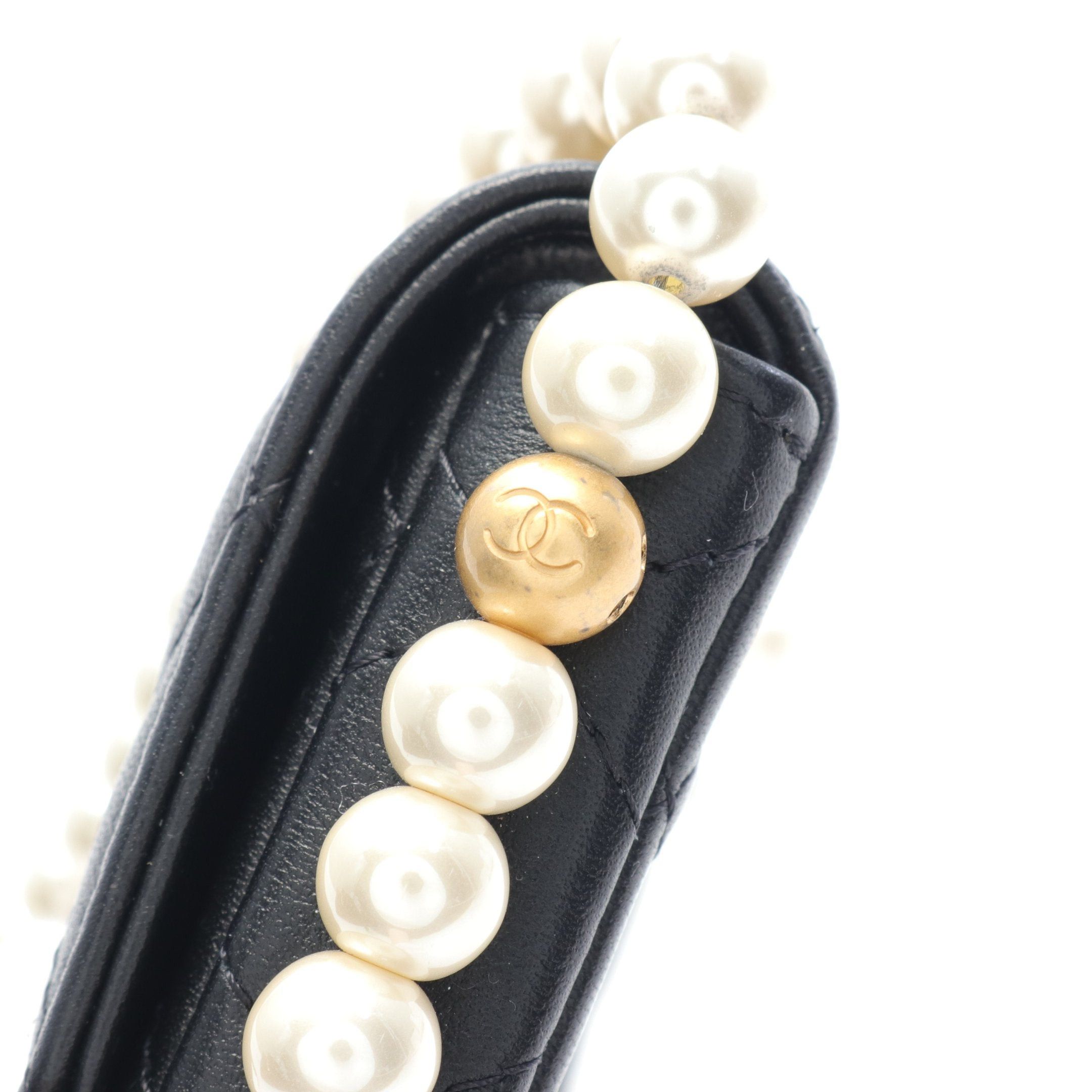 Chanel Chanel Matelasse Chain Shoulder Bag Lambskin Fake Pearl Black Gold Hardware Size ONE SIZE - 5 Thumbnail