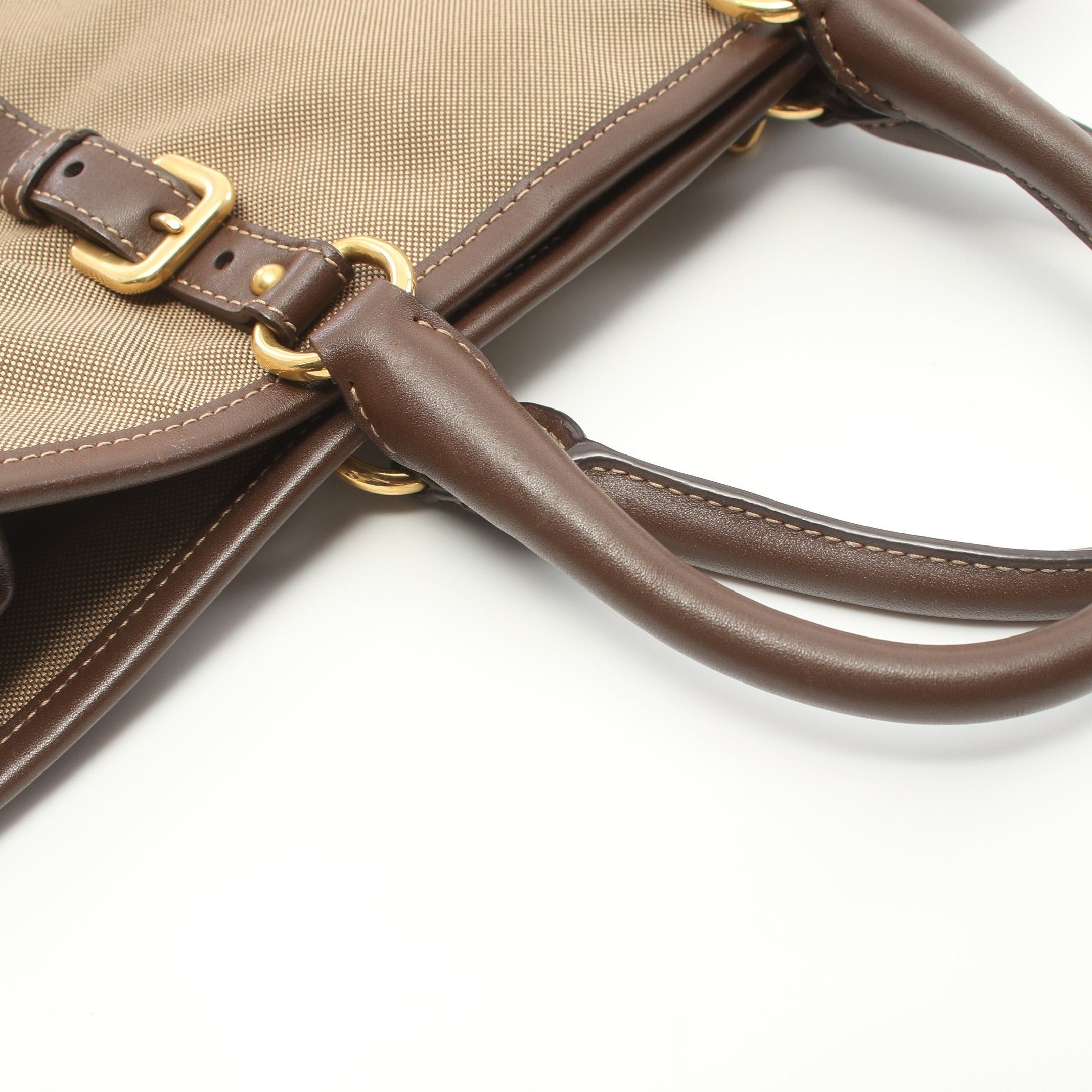 Prada Prada Logo Jacquard Handbag Tote Bag Canvas Leather Khaki Beige Brown Size ONE SIZE - 10 Thumbnail