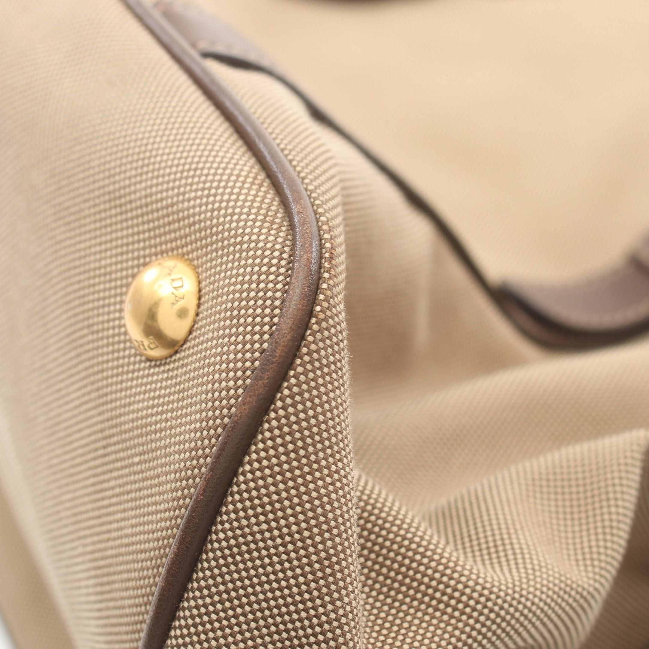 Prada Prada Logo Jacquard Handbag Tote Bag Canvas Leather Khaki Beige Brown Size ONE SIZE - 9 Thumbnail