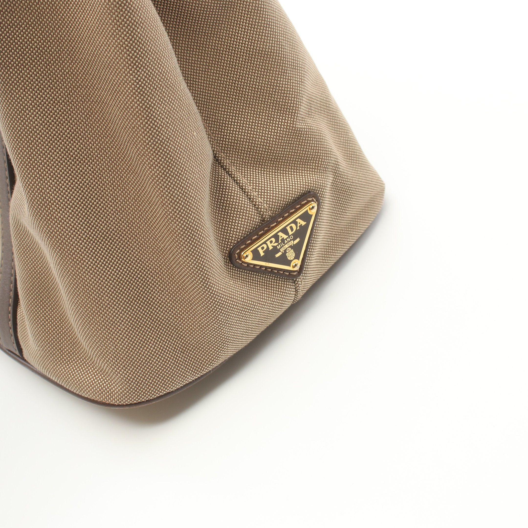Prada Prada Logo Jacquard Handbag Tote Bag Canvas Leather Khaki Beige Brown Size ONE SIZE - 5 Thumbnail