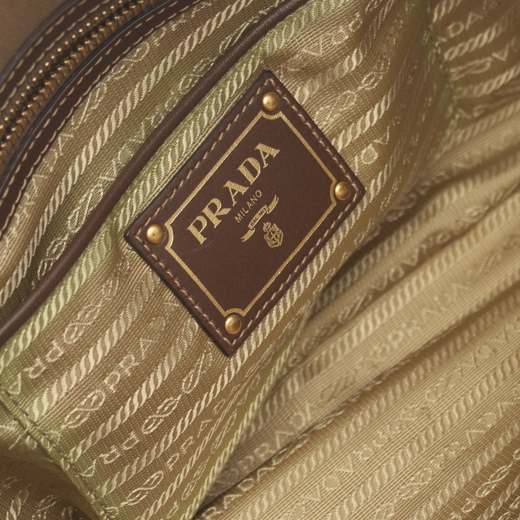 Prada Prada Logo Jacquard Handbag Tote Bag Canvas Leather Khaki Beige Brown Size ONE SIZE - 4 Thumbnail