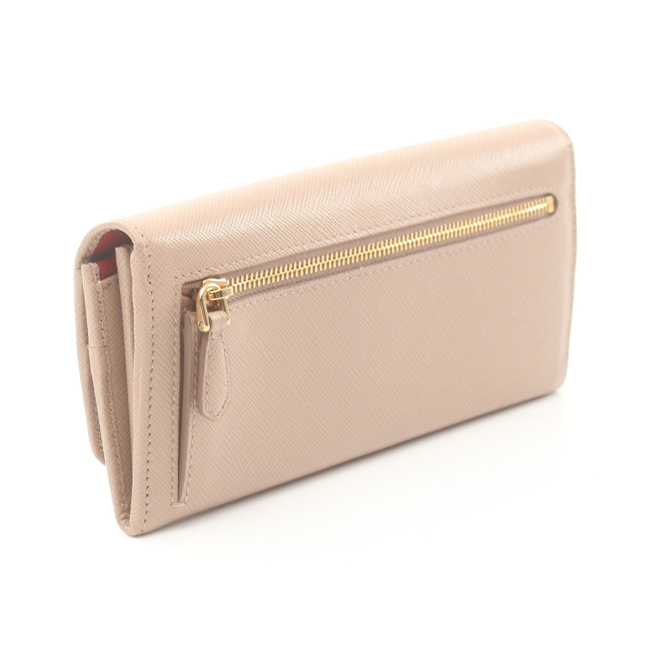 Prada Prada Saffiano Multic Bi-Fold Long Wallet Leather Beige Red Size ONE SIZE - 2 Thumbnail