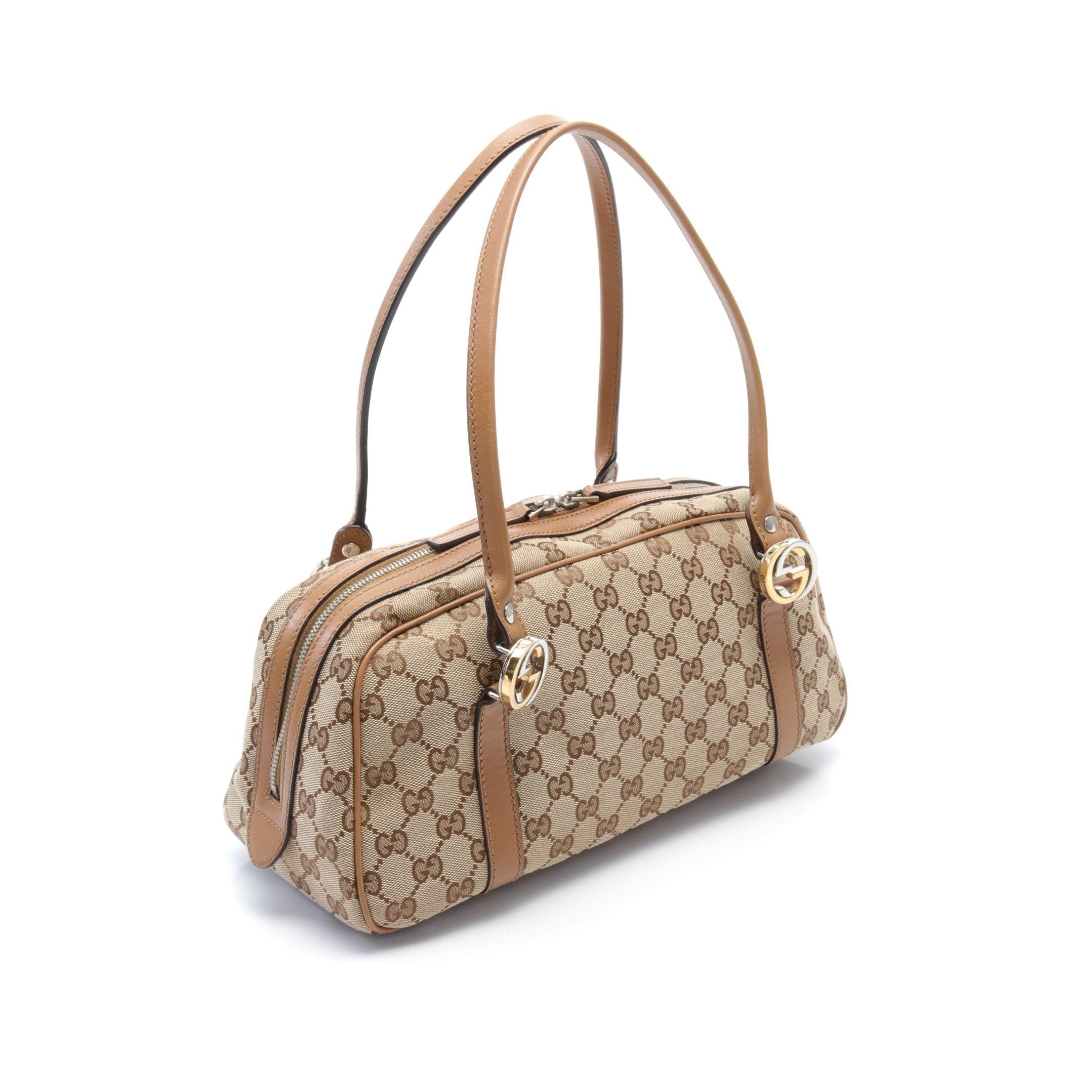 Gucci Gucci Gg Twins Gucci Sima Shoulder Bag Canvas Leather Beige Dark Brown Size ONE SIZE - 2 Thumbnail
