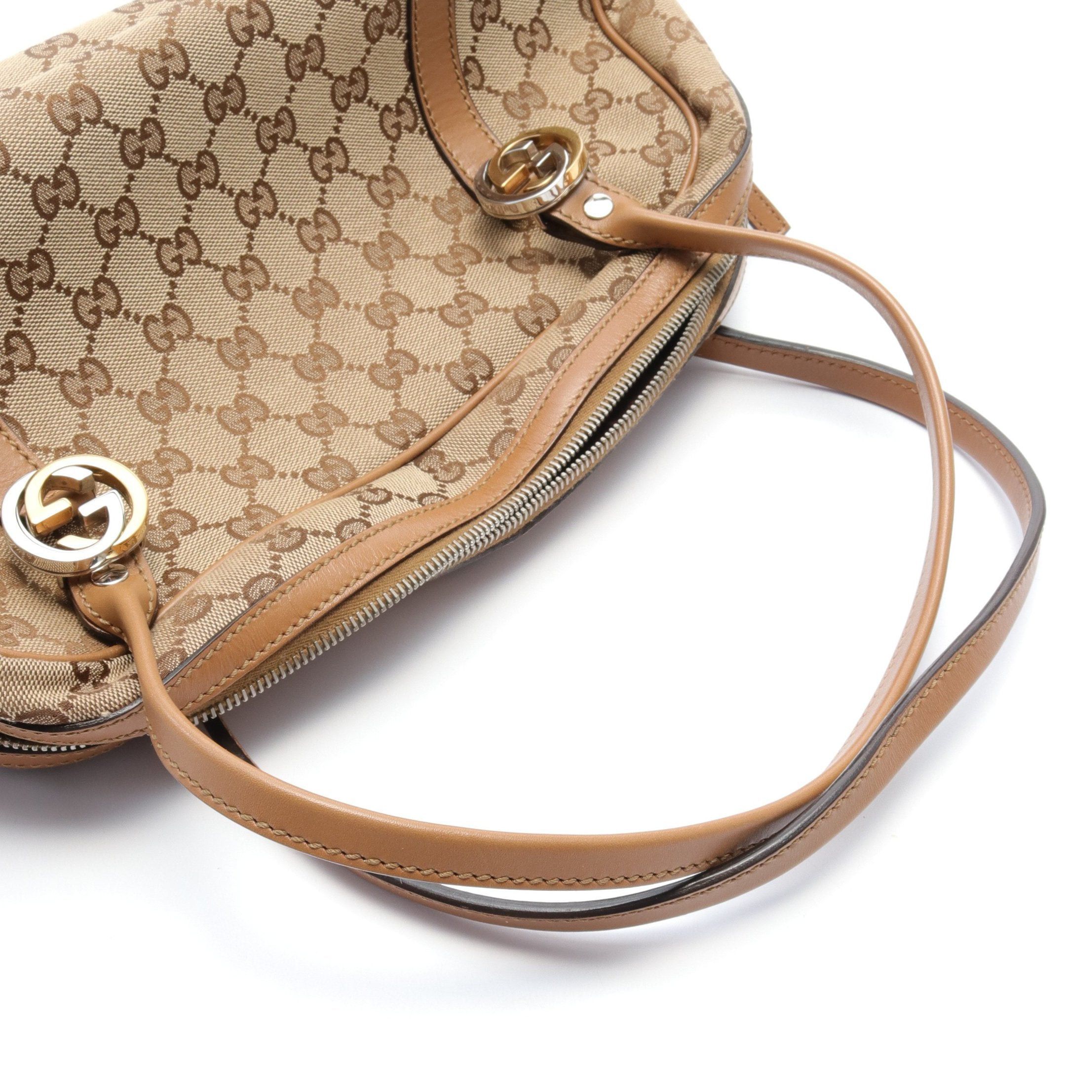 Gucci Gucci Gg Twins Gucci Sima Shoulder Bag Canvas Leather Beige Dark Brown Size ONE SIZE - 6 Thumbnail